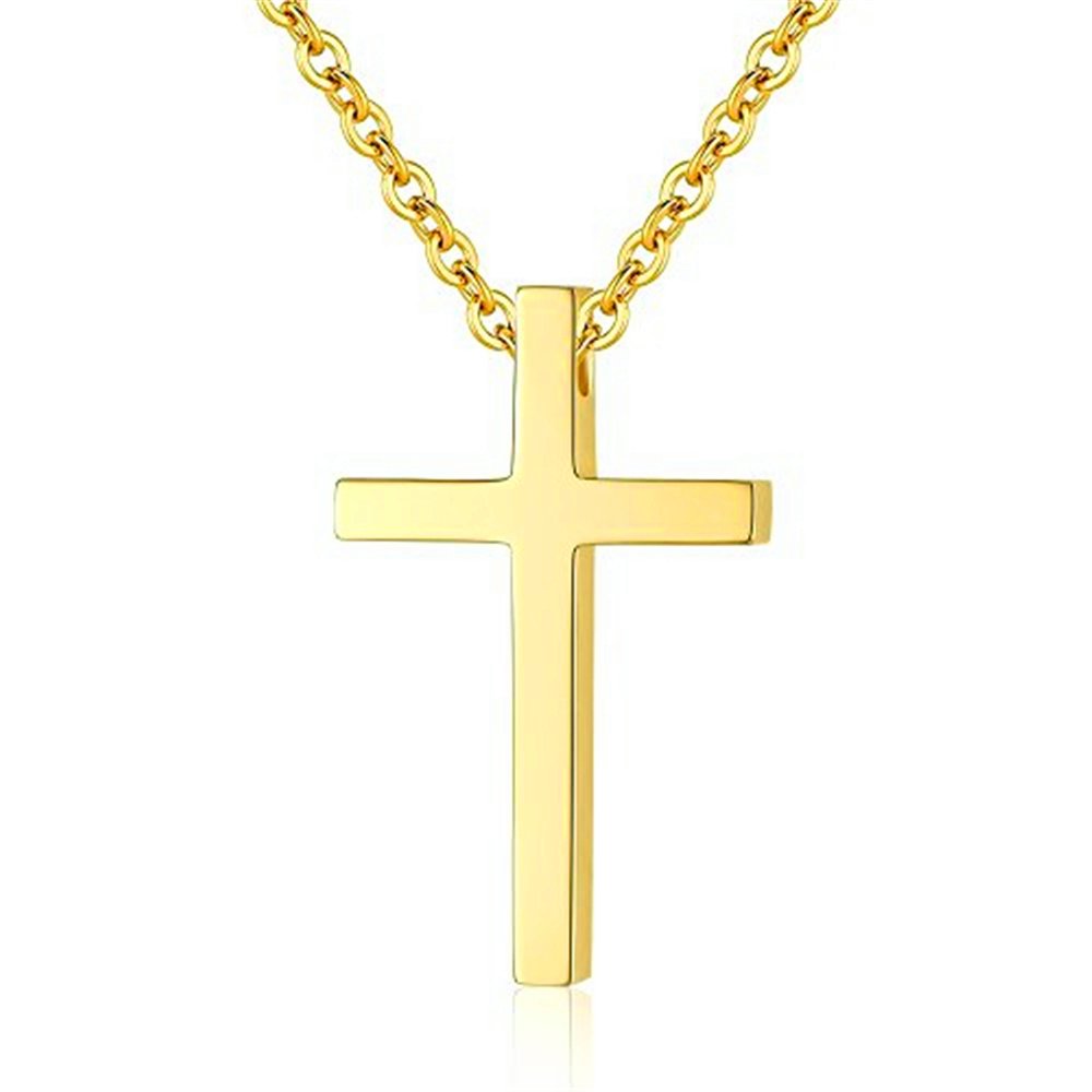 Stainless Steel Yellow Gold Cross Pendant Necklace for Women - Elegant Religious Jewelry Gift for Baptism, Confirmation & Everyday Wear