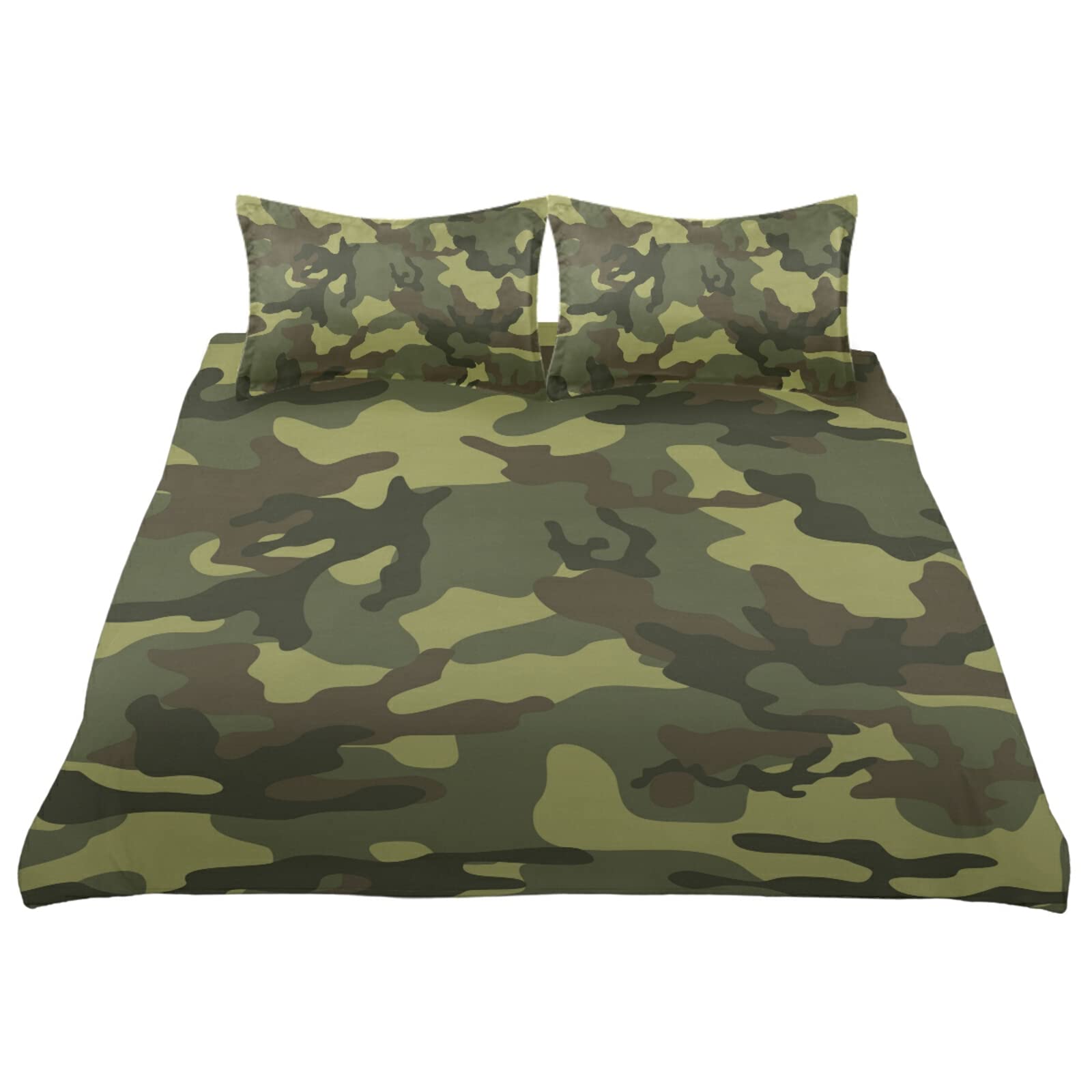 Poeticcity Abstract Green Camouflage Queen Size 3-Piece Bedding Set - 100% Cotton Bedspread, Duvet Cover & Pillowcases | Soft & Breathable for Bedroom Decor, Guest Room Essentials