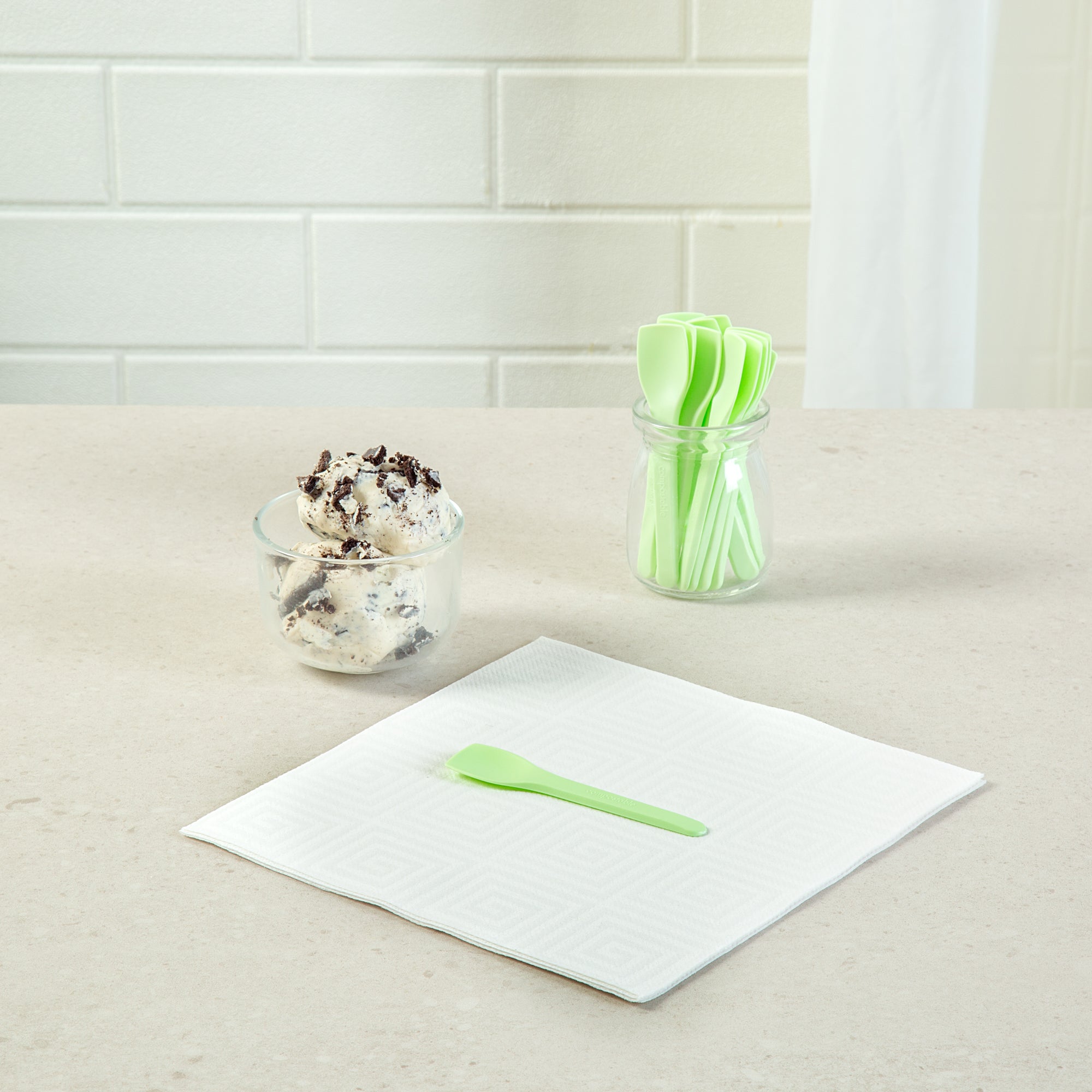 Eco-Friendly Green CPLA Plastic Ice Cream Spoons | Heat Resistant & Compostable | 100-Pack | Perfect for Parties, Desserts & Sustainable Dining