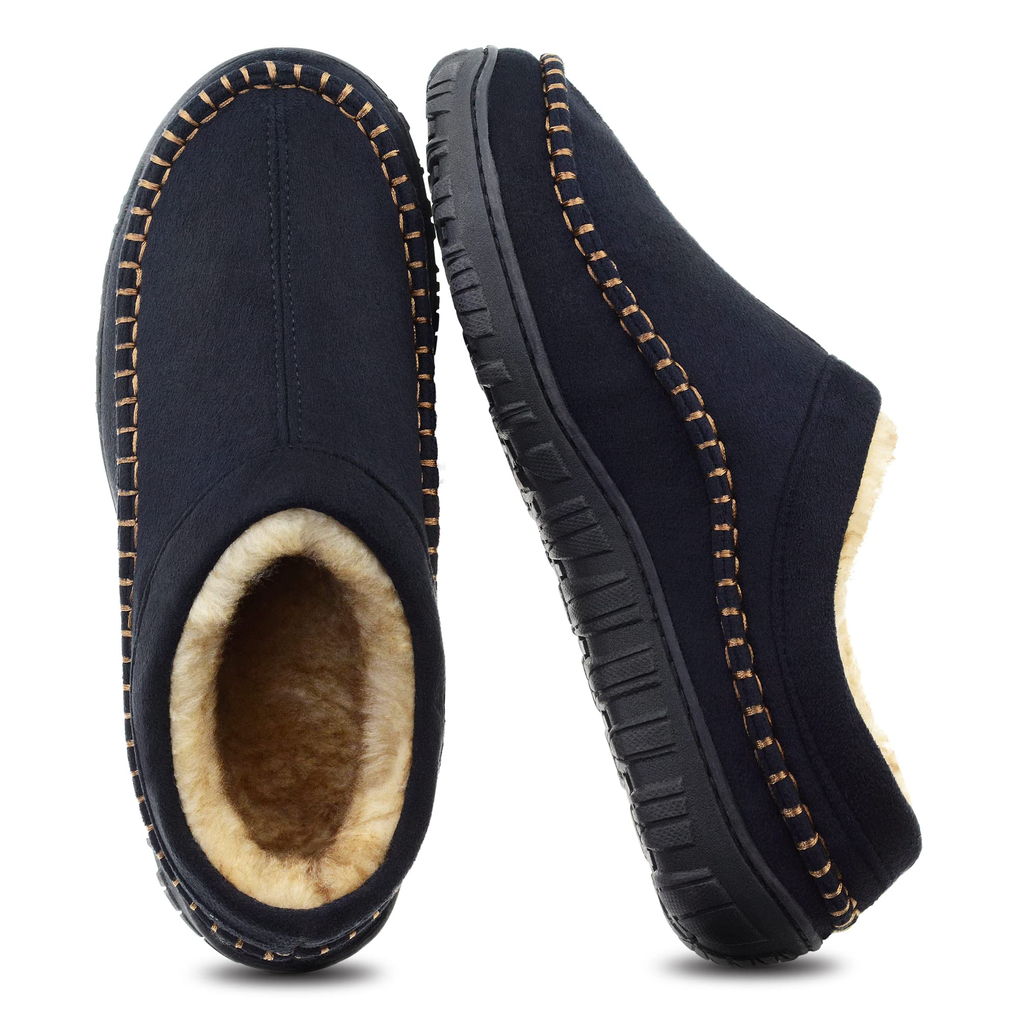 Men's Memory Foam Slip-On Slippers with Indoor/Outdoor Rubber Sole - Comfortable House Shoes for Home, Office & Travel