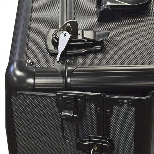 Professional 2-in-1 Rolling Makeup Train Case with Black Aluminum Body - Portable Cosmetic Organizer for MUA Artists & Beauty Professionals - Perfect for Salon, Travel, and On-Site Makeup Services