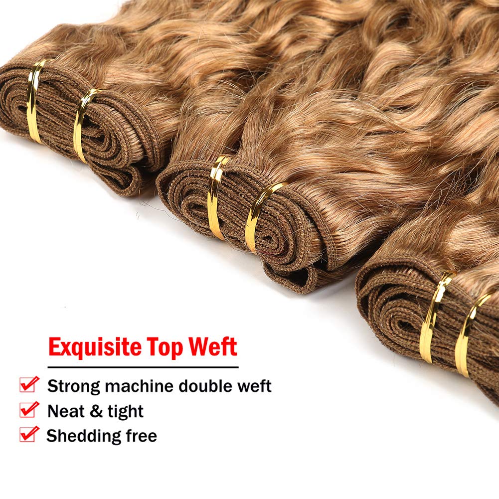 XCCOCO Honey Blonde Water Wave Human Hair Bundles (10 12 14 Inch) - 27# Colored Blonde Wet & Wavy 9A Peruvian Curly Hair Weave (300g/Lot) for Stunning Beach Waves & Everyday Glamorous Hairstyles