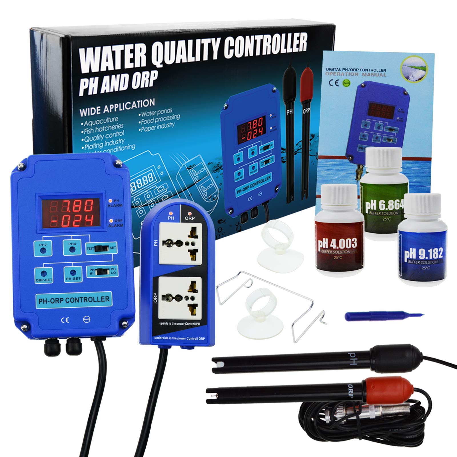 2-in-1 pH ORP Redox Controller Water Quality Tester with Replaceable BNC Electrode - for Laboratory Analysis, Aquariums, Hydroponics & Pool Monitoring