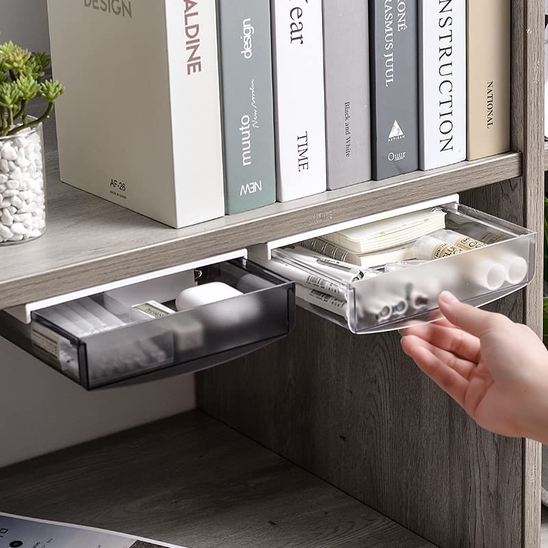 Under Desk Drawer Organizer 2-Pack - Self-Adhesive Slide-Out Storage Drawer for Office & Home - Perfect for Organizing Stationery, Office Supplies & Closet Items - Space-Saving Hidden Mount Solution for Desks, Workstations & Home Offices