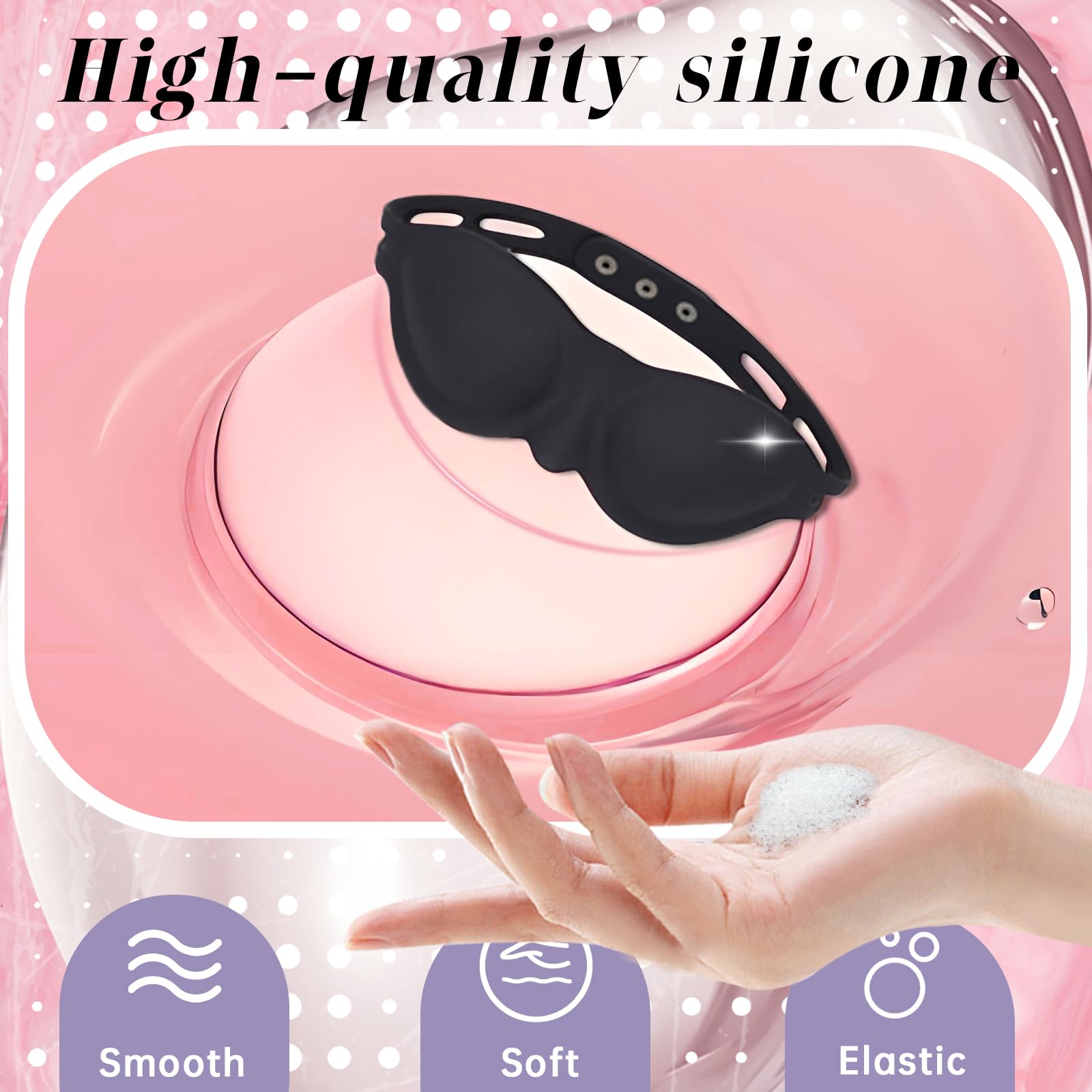 Adjustable Silicone Blindfold Mask for Adults - Blackout Sleep & BDSM Games - Comfortable Black Eye Mask for Couples, Cosplay & Sensory Deprivation