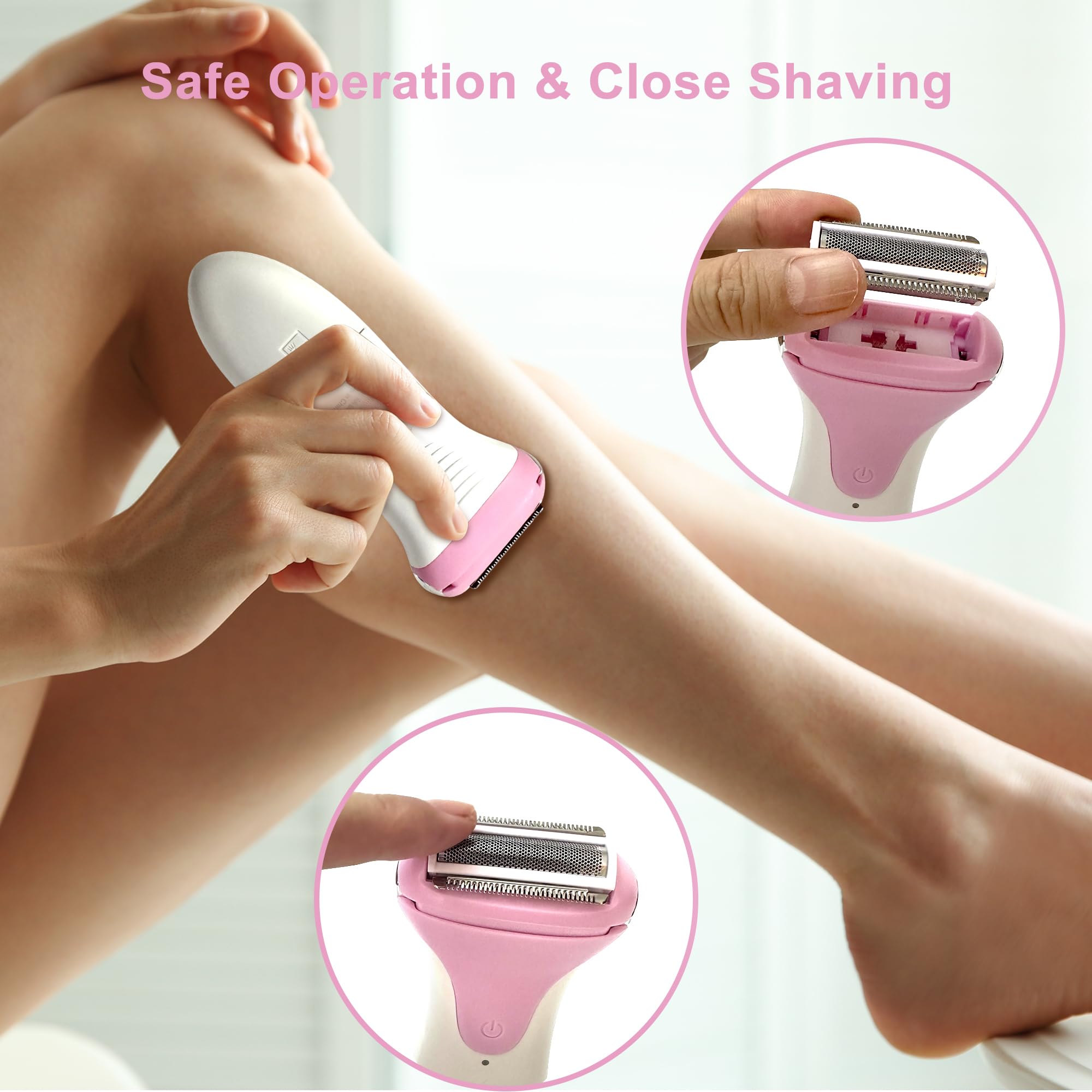Best Women's Electric Razor - Lady Shaver for Bikini, Legs & Underarms - Wet & Dry Cordless Pubic Hair Trimmer - Peach/PK8Y - Perfect for Travel, Gym & Smooth Skin Care