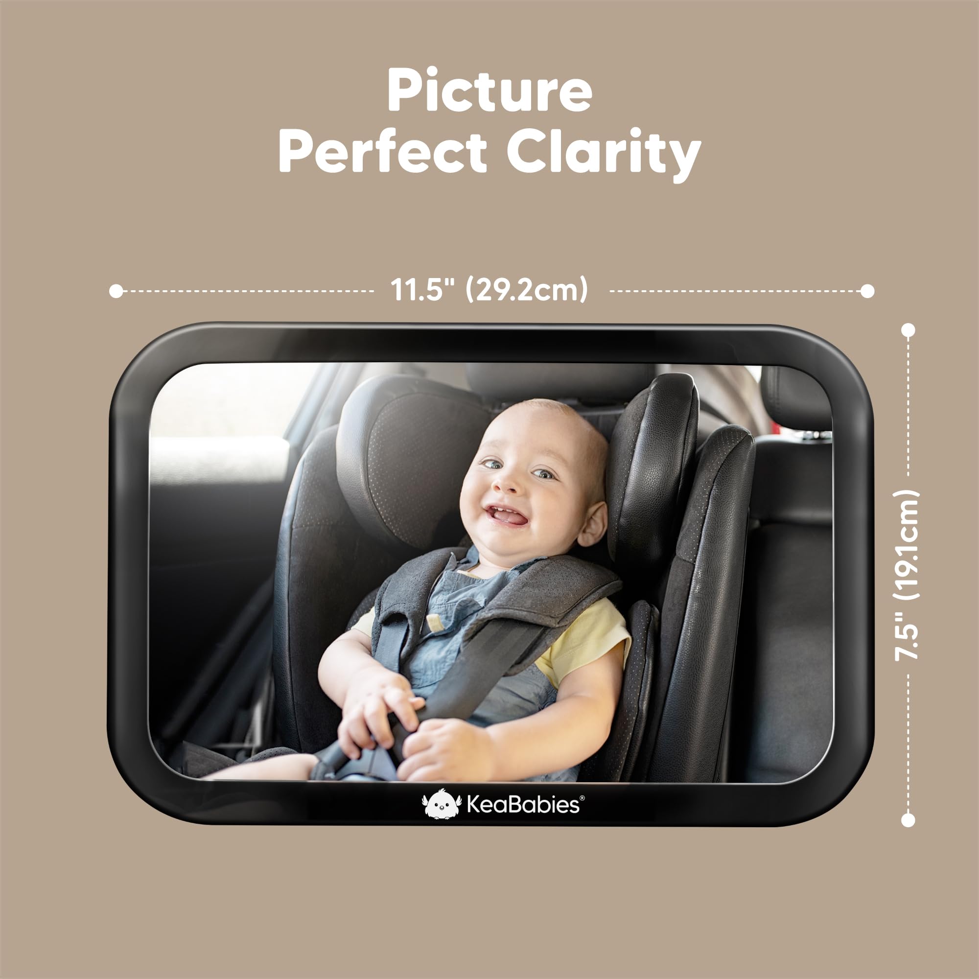 Large Shatterproof Baby Car Mirror - Safety Rear-Facing Car Seat Mirror for Back Seat - Fully Assembled Sleek Black Baby Car Mirror - Perfect for Travel and Daily Commutes with Infants