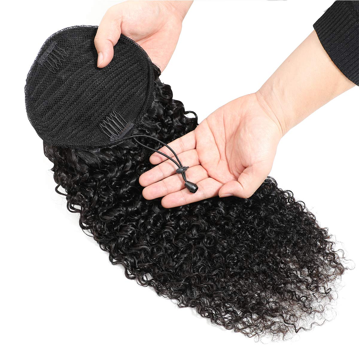 10A Brazilian Virgin Human Hair Drawstring Ponytail Extension - Afro Kinky Curly Clip-In Ponytail for Black Women (28 Inch, Natural Color) - Silky Soft Human Hairpiece for Everyday Wear, Parties & Special Occasions