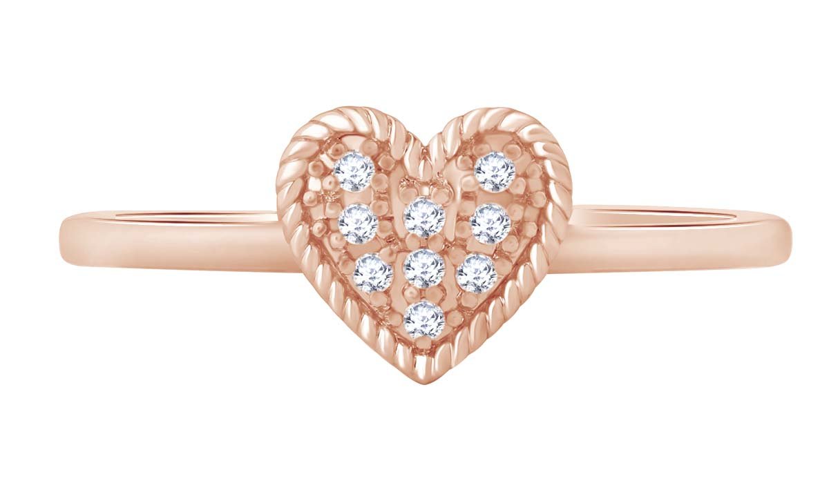 10K Solid Gold Heart Promise Ring with Natural Round White Diamond Accent - Perfect for Anniversaries, Engagements & Romantic Gifts