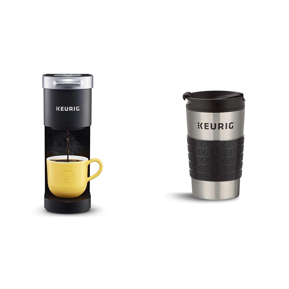 Keurig K-Mini Single Serve Coffee Maker - Compact & Portable for Home, Office, Travel - Compatible with K-Cup Pods - Includes Stainless Steel Travel Mug (Black, 1 Count) - Perfect for Coffee Lovers On-The-Go