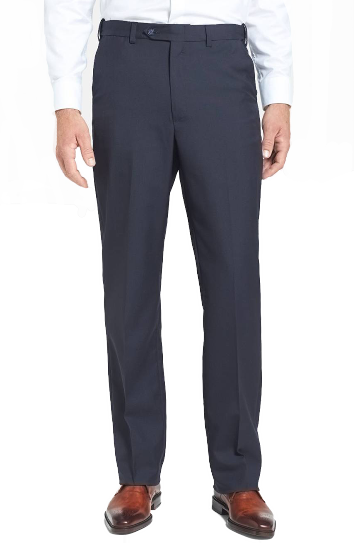 Premium Polyester Wool Tropical Self-Sizing Flat Front Short Rise Men's Dress Pants for Business Casual & Office Wear