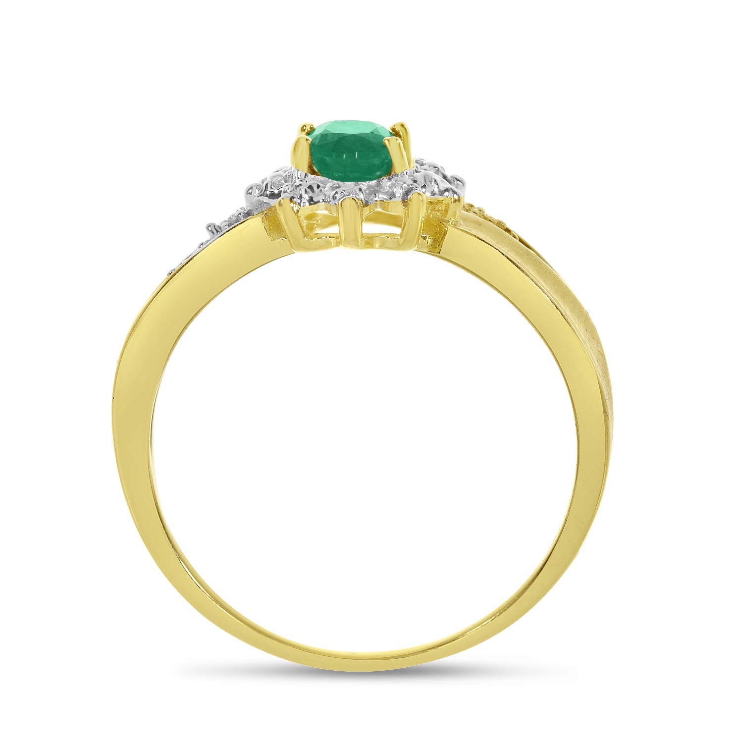14K Yellow Gold Oval Emerald and Diamond Ring for Women - Elegant Vintage Style Engagement & Wedding Jewelry Gift - Perfect for Anniversaries, Proposals & Special Occasions