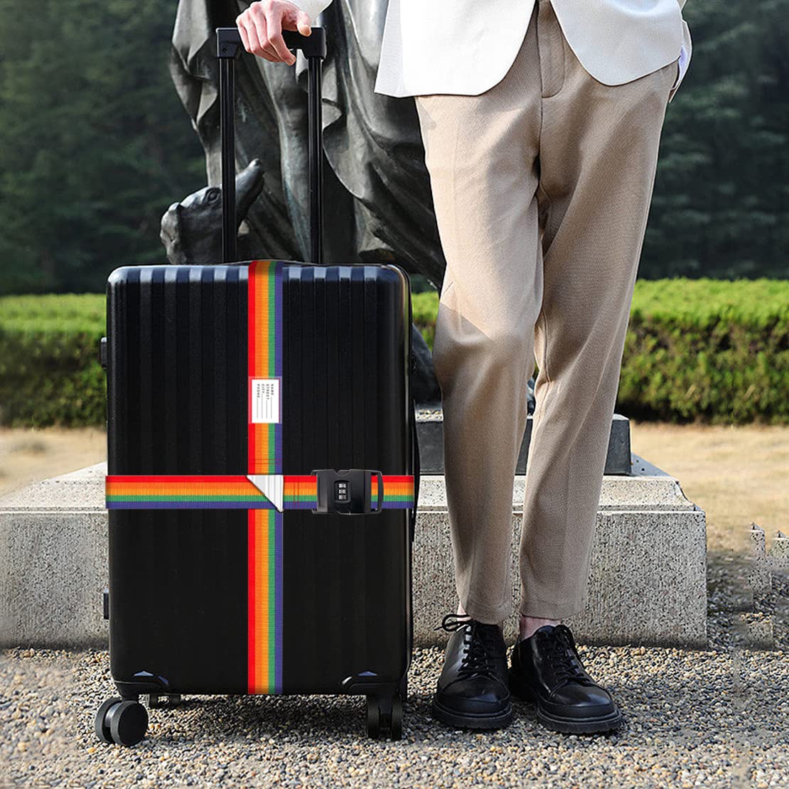 2Pcs Adjustable Heavy Duty Luggage Straps with Quick Release Buckles - Wide Rainbow Suitcase Straps for Travel Bags, Backpacks & Suitcases - Perfect for Airplane Check-in, Secure Packing & Organized Travel Accessories