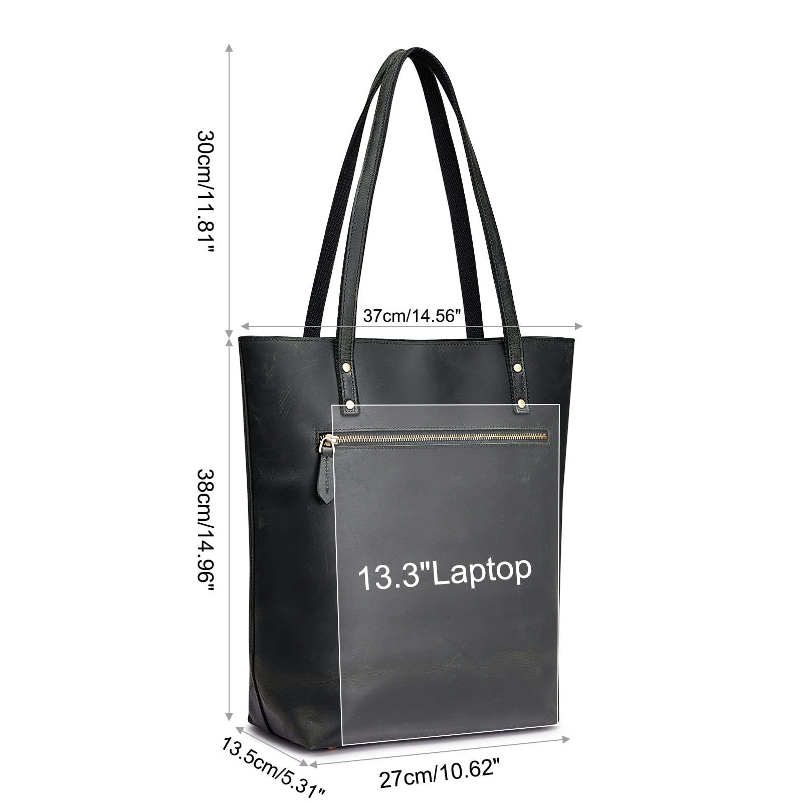 S-ZONE Women's Genuine Leather Tote Bag & Crossbody Bucket Purse Set - Stylish Vertical Shoulder Handbag for Work, Travel & Everyday Use