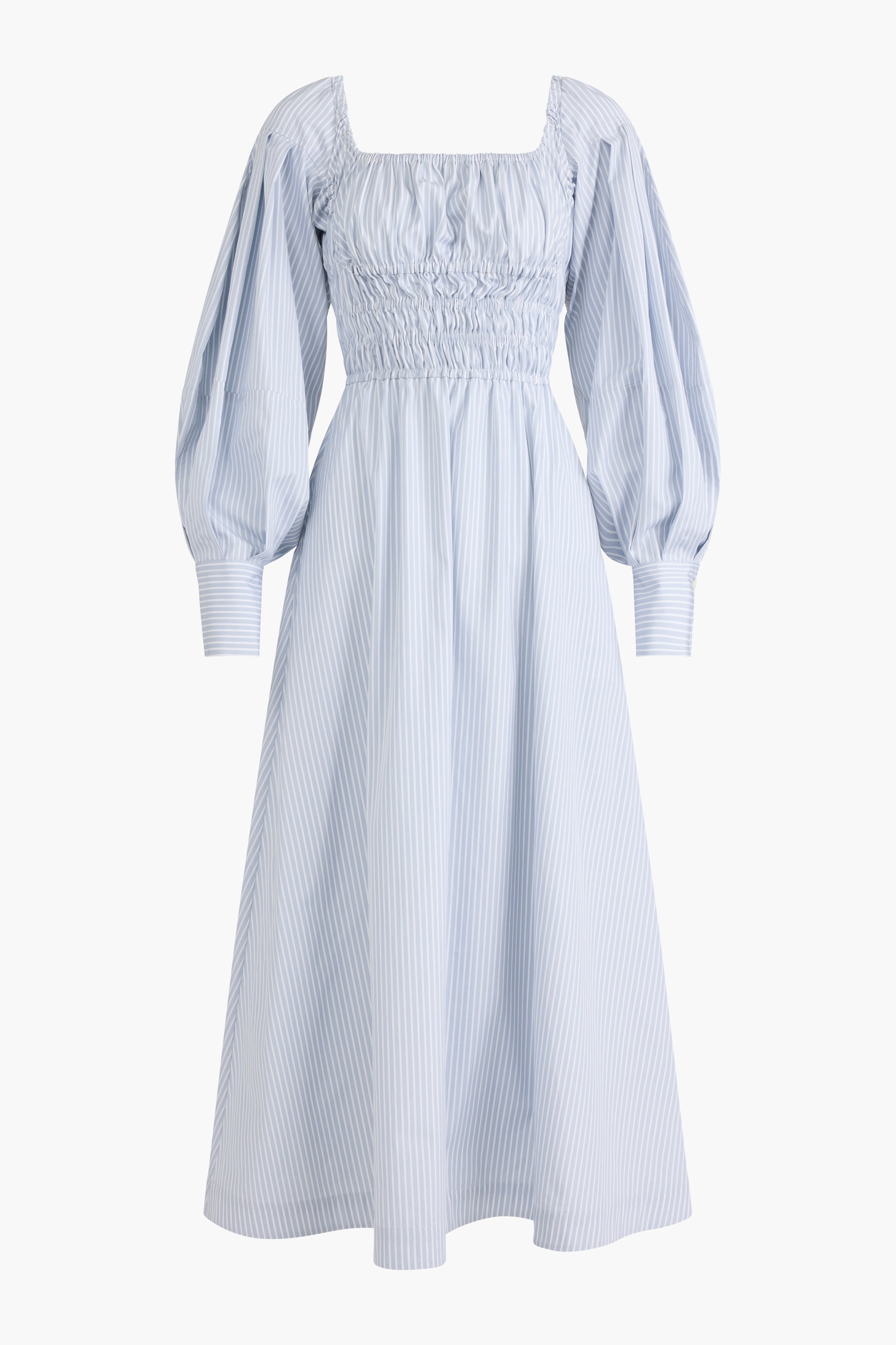 Josie Dress in Dove Grey Banker Stripe - Elegant Women's Office Wear & Casual Summer Dress for Work, Parties & Special Occasions