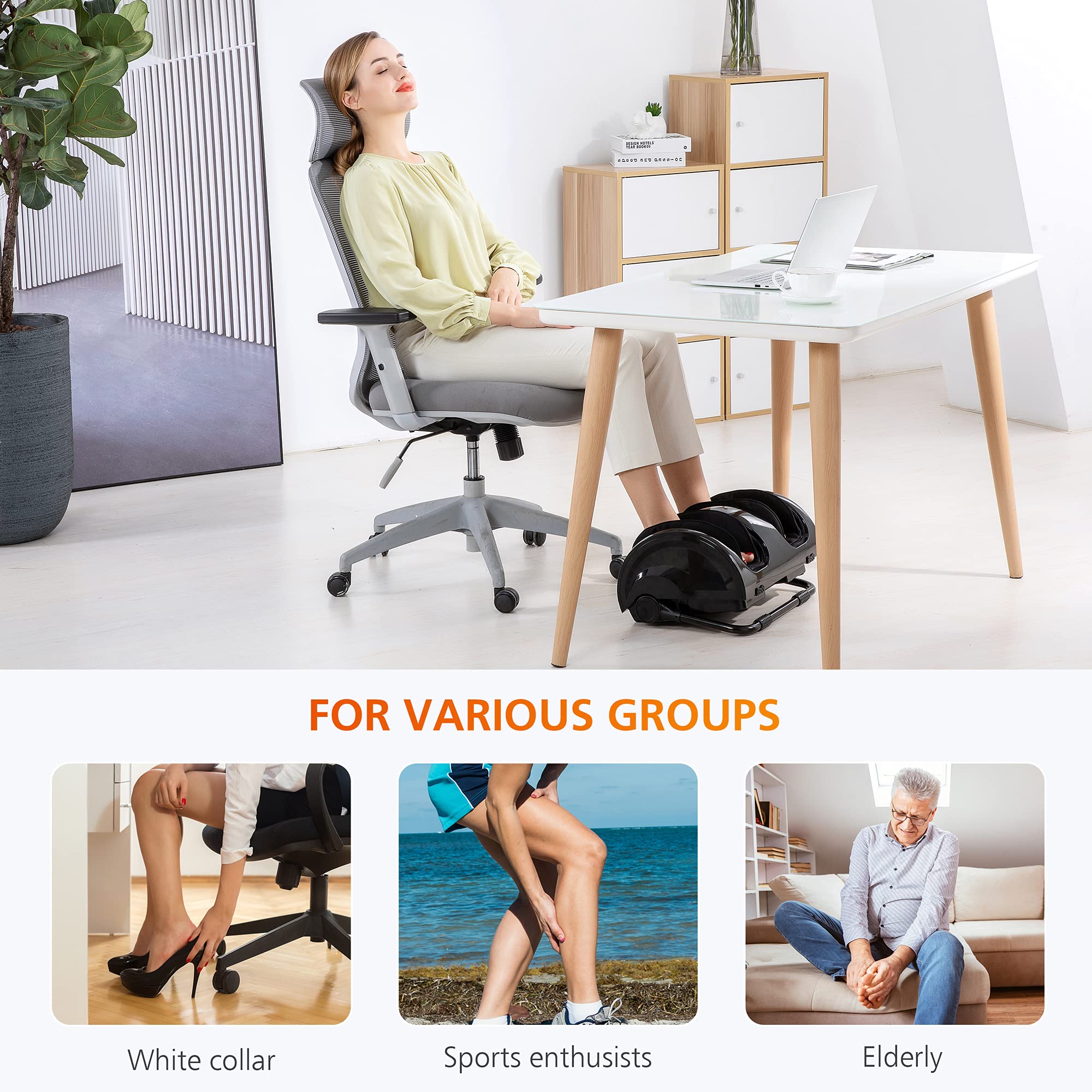 Snailax Shiatsu Foot and Calf Massager with Heat - Relieves Plantar Fasciitis, Neuropathy Pain & Improves Blood Circulation - Perfect for Home, Office Use and Relaxation Gift (Remote Control Not Included)
