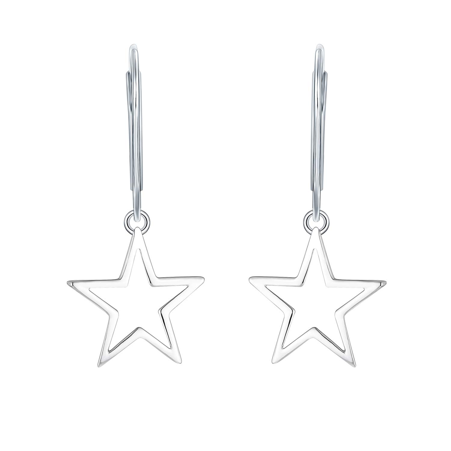 JO WISDOM Women's Star Earrings - 925 Sterling Silver Leverback Dangle & Drop Earrings for Women | Elegant Jewelry Gift for Birthday, Anniversary & Special Occasions