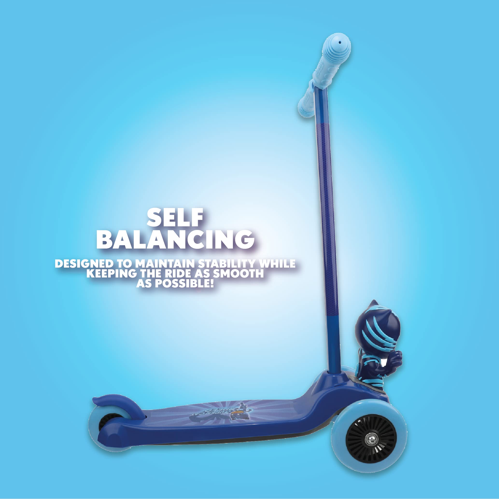 PJ Masks Kids Scooter - Self Balancing Ride-On Toy for Boys & Girls Ages 3-5 with Wide Deck & Foot Brake - Catboy, Owlette, Gekko Character Options - Perfect for Birthday Gifts & Outdoor Play