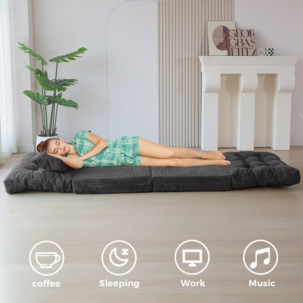MAXYOYO Tufted Bean Bag Sofa Bed with Pillows - Foldable Floor Couch for Living Room, Bedroom & Dorm - Dark Grey - Perfect for Lounging, Gaming & Relaxation