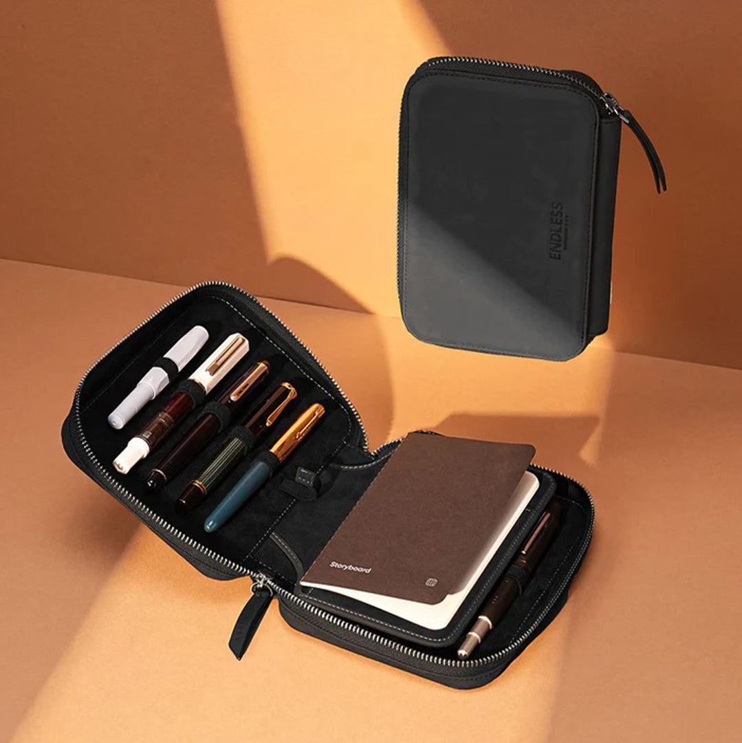 Endless Companion 10 Pen Pouch Organizer - Premium Black Leather Case for Pens, Pencils & Markers - Perfect for Office, School, Art Supplies & Travel Accessories