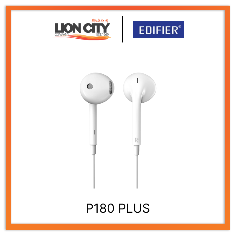 Edifier P180 Plus White Wired Earbuds with Built-in Microphone - 3.5mm Audio Jack for iPhone, Android, Laptop & PC - Perfect for Gaming, Work Calls & Music Listening