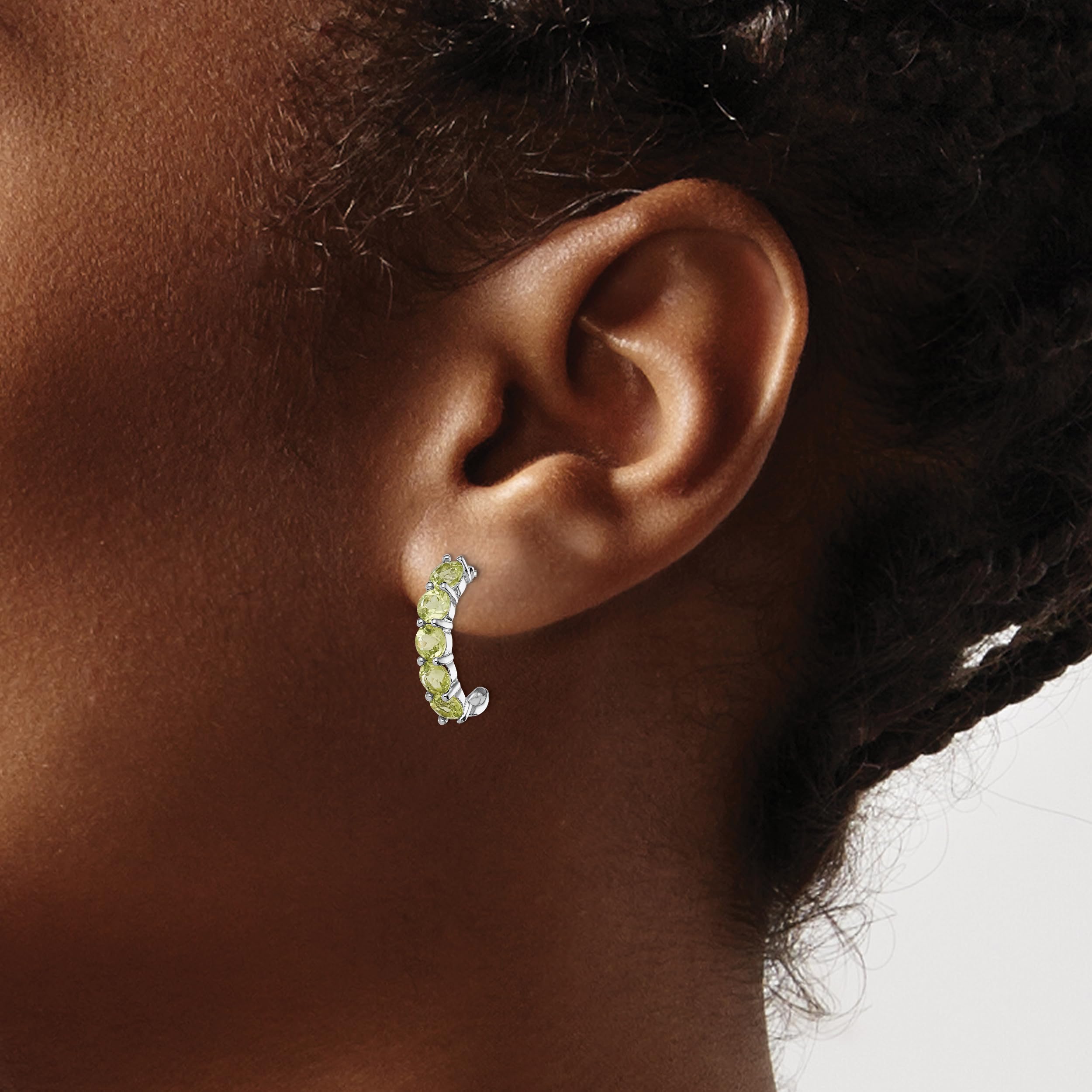 925 Sterling Silver Green Peridot J Hoop Earrings for Women - Dainty Minimalist Jewelry for Everyday Wear, Gift & Special Occasions