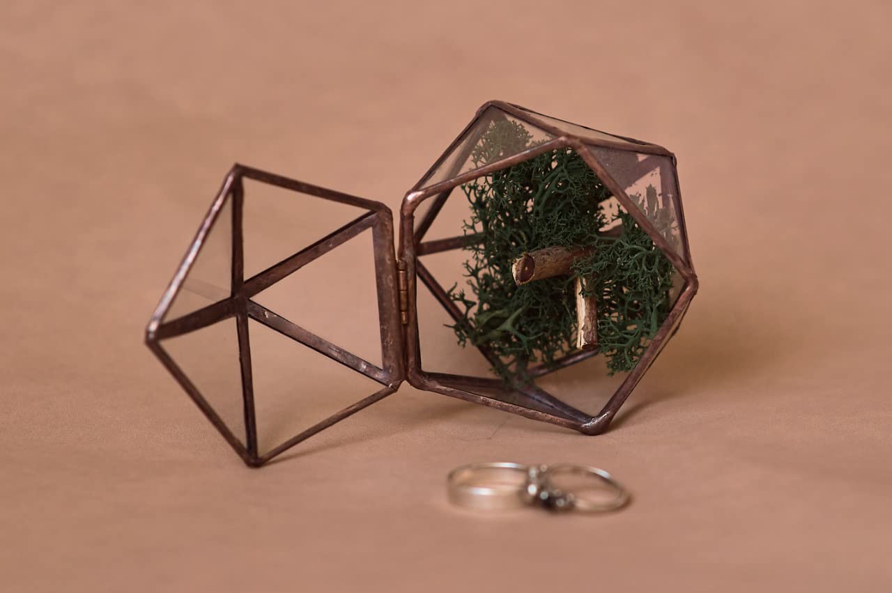 Engagement Ring Box - Wedding Proposal Ring Holder with Clear Glass & Copper Design - Perfect for Ring Bearer Pillow, Ceremonies & Romantic Moments
