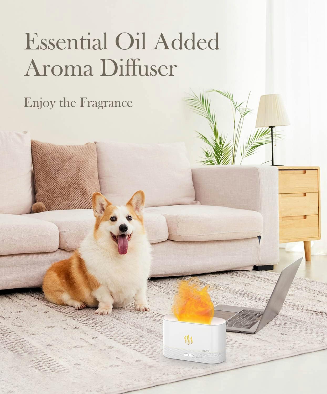 Lifeberg Essential Oil Diffuser with Realistic Flame Effect - 180ml Aromatherapy Humidifier with 2 Adjustable Night Lights & Auto Shut-Off - Perfect for Bedroom, Yoga, Spa & Office Relaxation (Black)