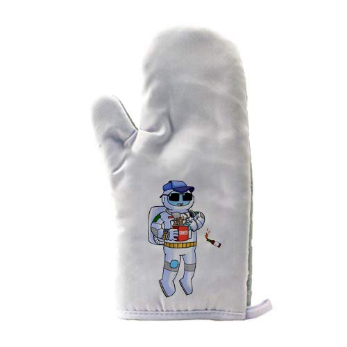 Cool Floating Astronaut Eating Ramen with Hot Sauce - Heat Resistant BBQ Baking Oven Mitt for Cooking, Grilling & Baking - Perfect for Kitchen, Outdoor BBQ & Camping