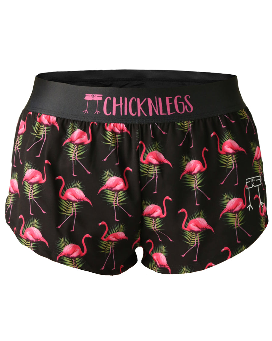 Women's Flamingo Print 1.5 Inch Split Running Shorts - Comfortable Workout & Gym Shorts for Jogging, Yoga & Summer Activities