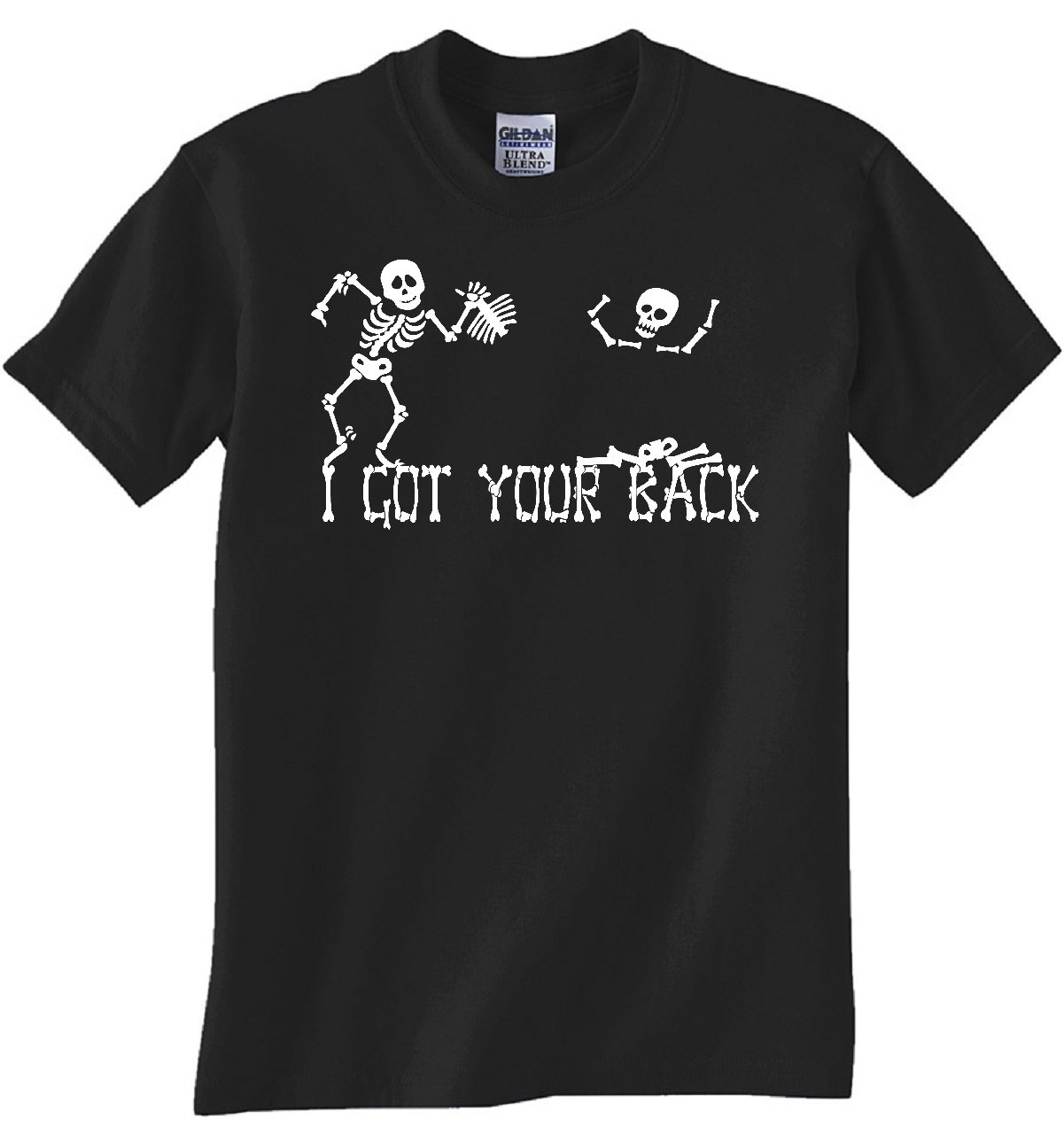 STUFF WITH ATTITUDE Skeletons I Got Your Back Black T-Shirt | Funny Graphic Tee for Men & Women | Perfect for Halloween, Parties & Casual Wear