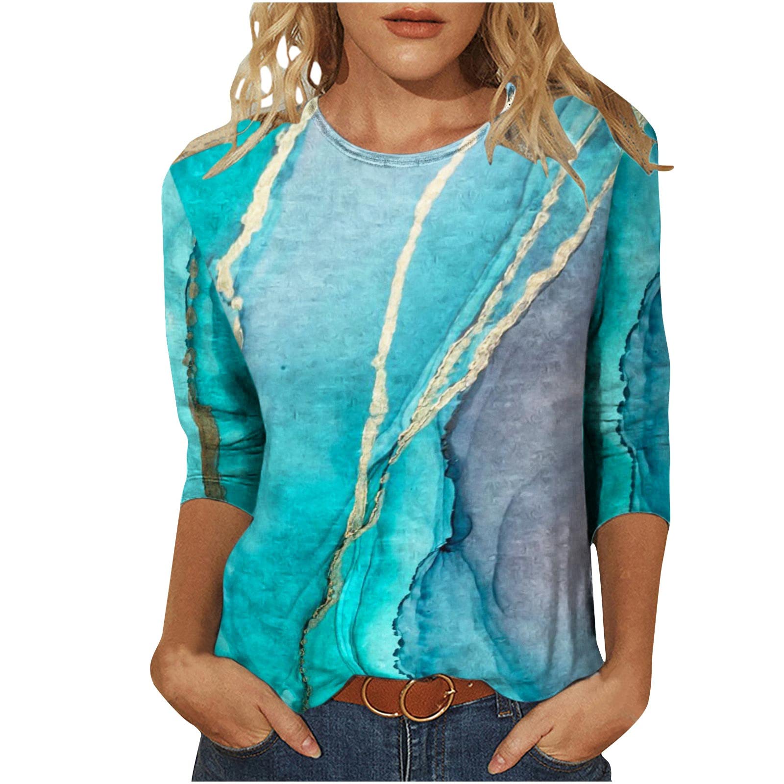 DOLKFU Women's Long Sleeve Tie Dye T-Shirt - Fall Fashion Crewneck Tunic Top for Women - Casual Blouse for Everyday Wear, Work & Weekend Outfits