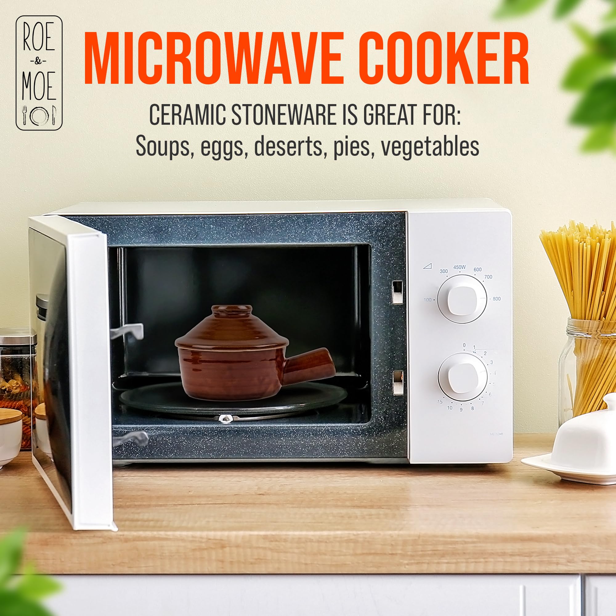 Roe & Moe Microwave Egg Cooker - Non-Stick Ceramic Egg Poacher with Dome Chimney Lid & Hollow Handle - Perfect for Poached Eggs, Omelets & Healthy Soups - Ideal for Quick Breakfast, Meal Prep & Keto Diet