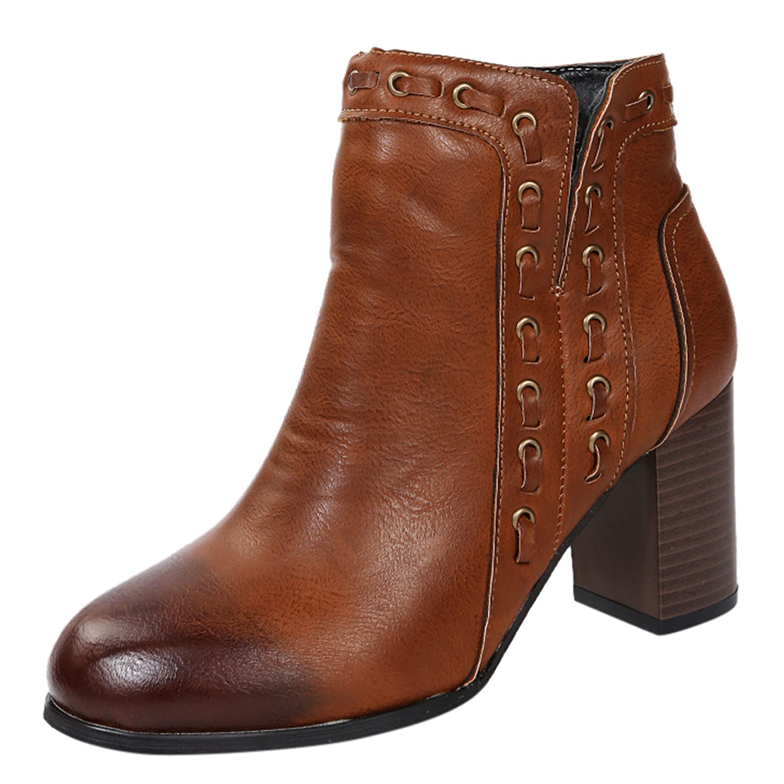 Non-Slip Women's Short Booties - Chunky Heel Round Toe Zipper Ankle Boots for Women | Sparkly Dress Shoes for Party, Work & Night Out