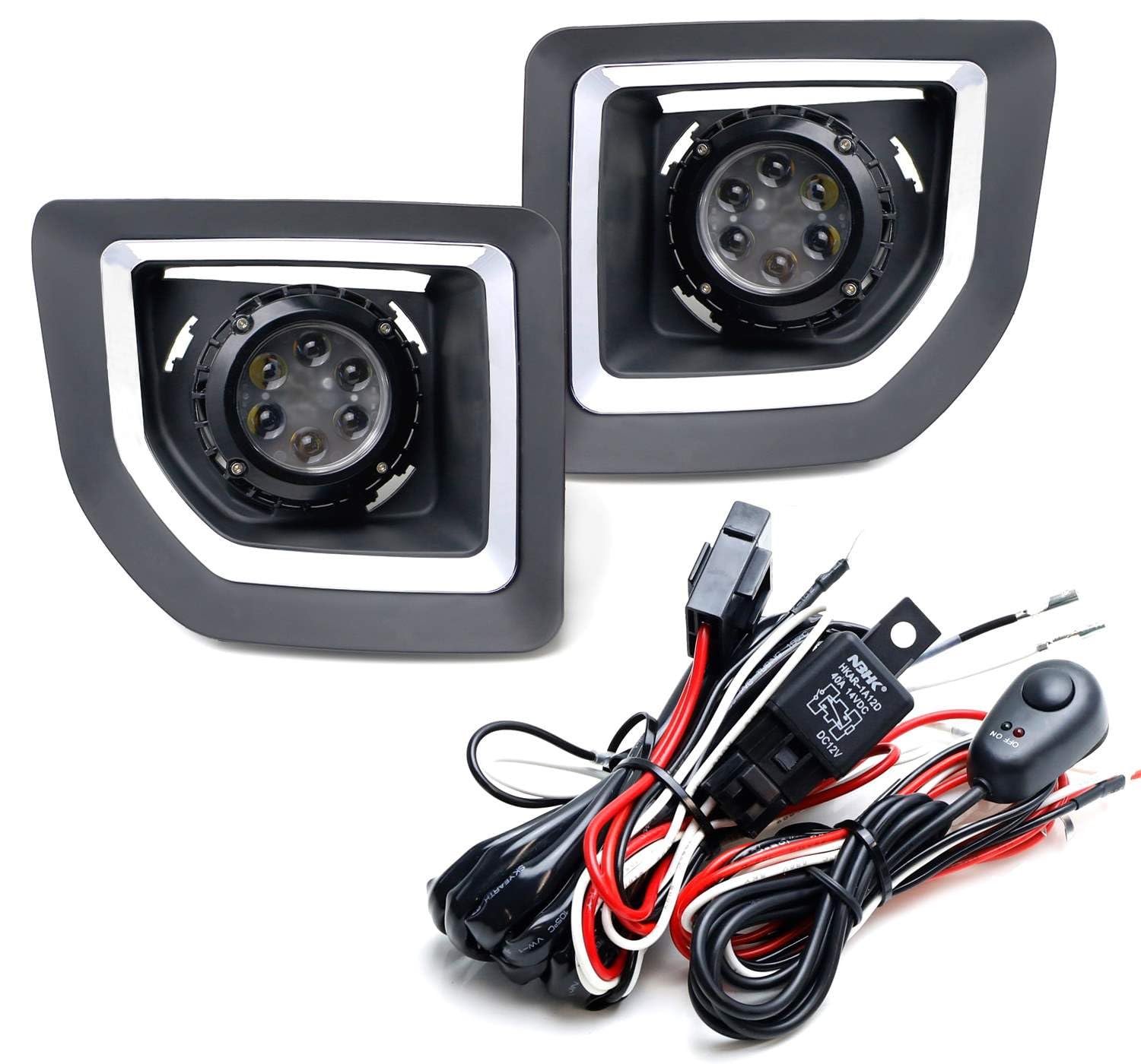 Super Bright 30W LED Fog Lights for 2015-2019 GMC Sierra 2500HD/3500HD - High Power Projector Lens with Fog Bezel Covers, Relay Wires & On/Off Switch | Enhanced Visibility for Off-Road, Night Driving & Inclement Weather Conditions