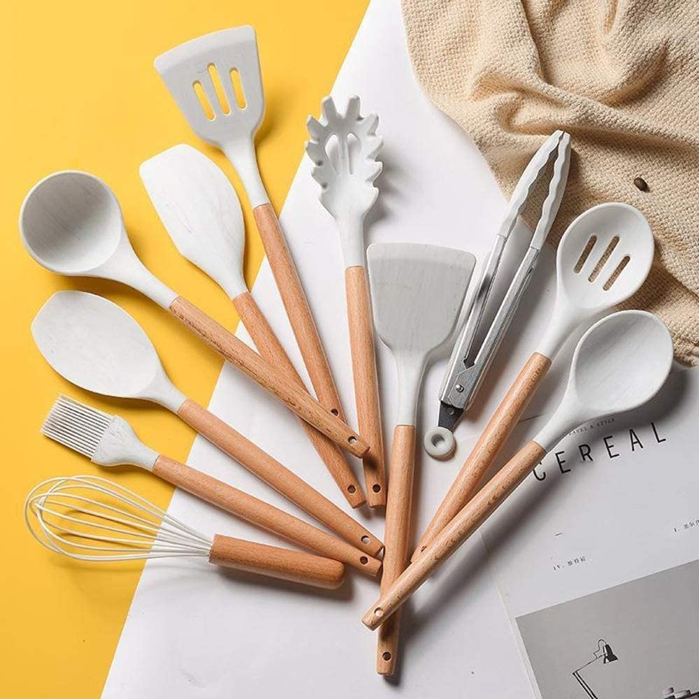 10-Piece Non-Stick Silicone Cooking Utensil Set with Holder - Heat Resistant Kitchen Tools for Baking, Frying & Cooking - Perfect Spatula Set for Nonstick Pans & Everyday Meal Prep