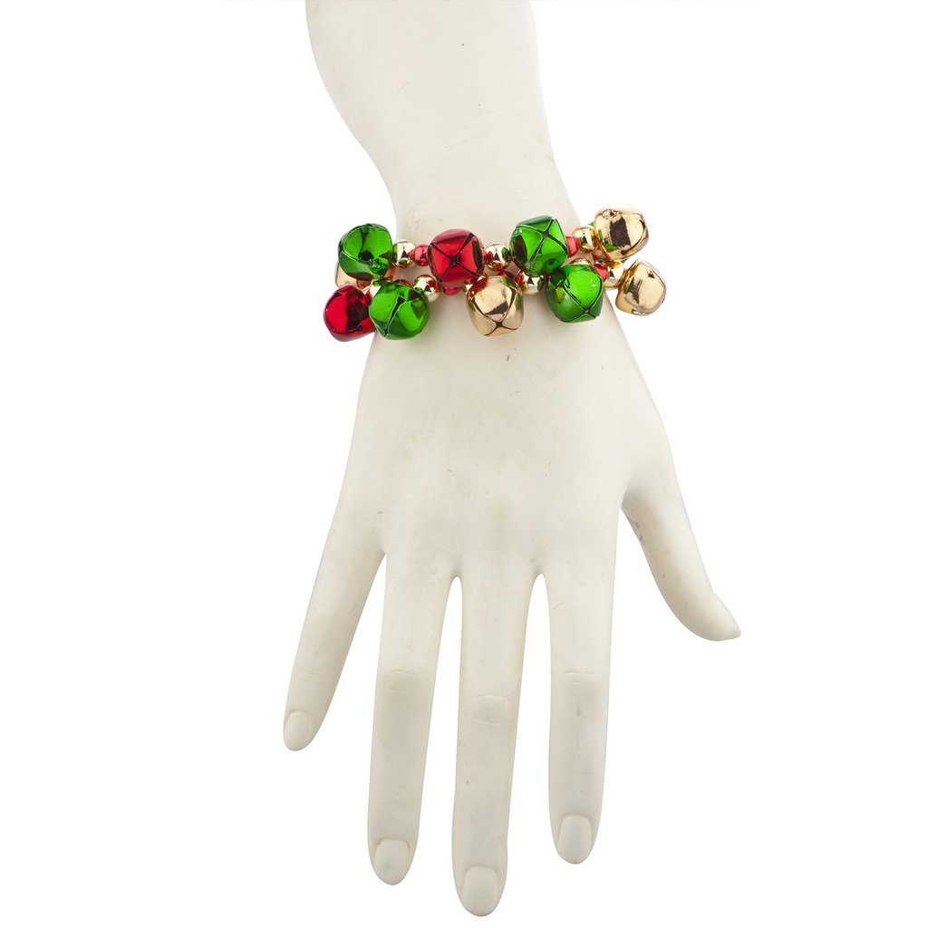 Silver Jingle Bell Bracelet Set - 2PC Christmas Holiday Jewelry for Party Gifts
