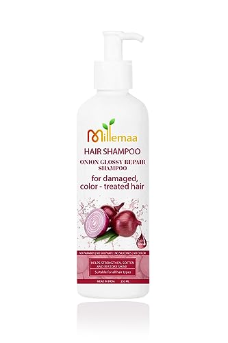 Millemaa Onion Glossy Shampoo for Damaged Hair Repair - 250ml | Sulfate-Free Hair Treatment for Dry, Frizzy & Split Ends | Perfect for Daily Use & Salon-Quality Results at Home