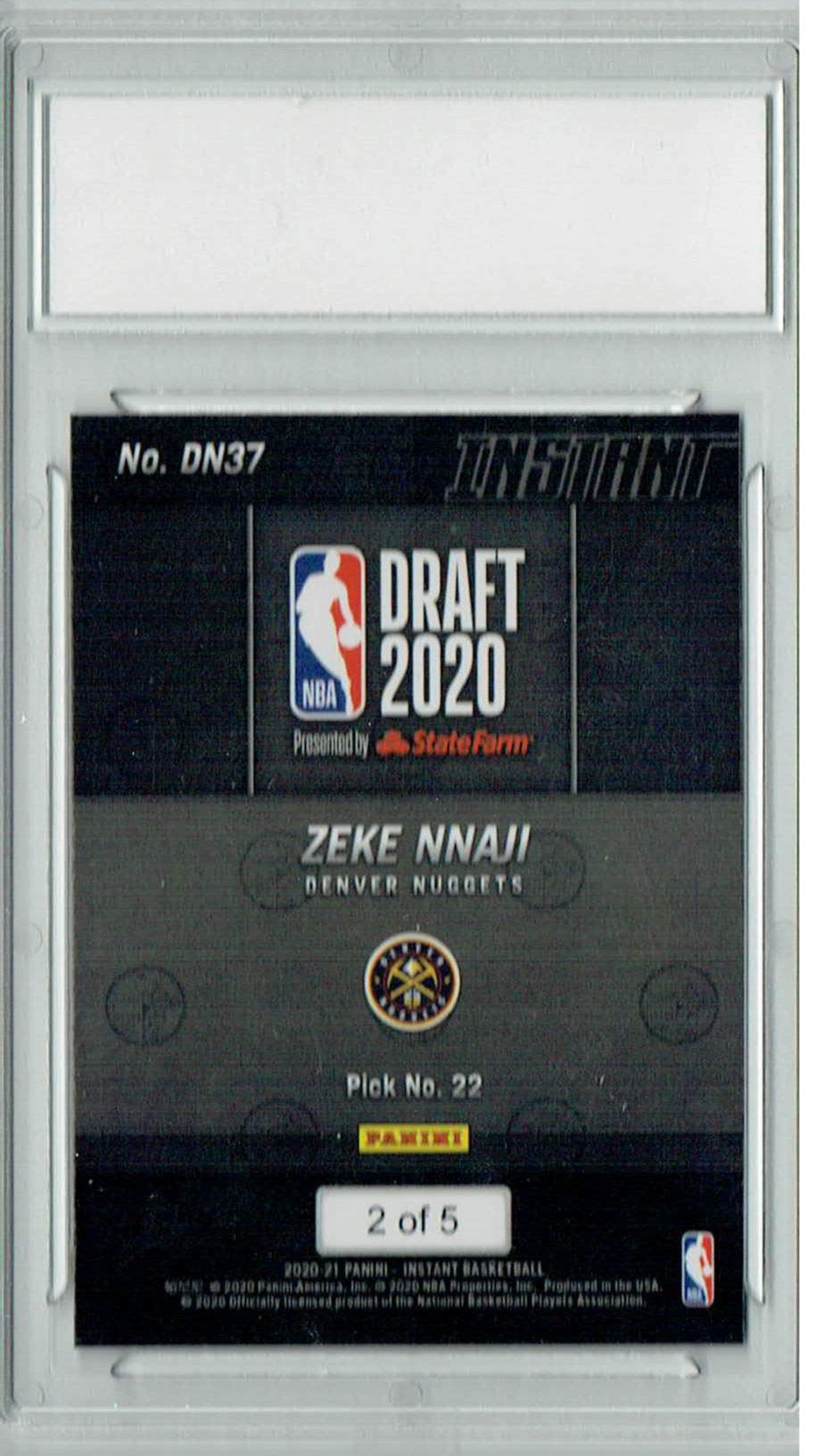 Zeke Nnaji 2020 Panini Instant #DN37 Rookie Card PGI 10 - Limited Edition 2 of 5 - Perfect for NBA Collectors and Basketball Memorabilia Enthusiasts
