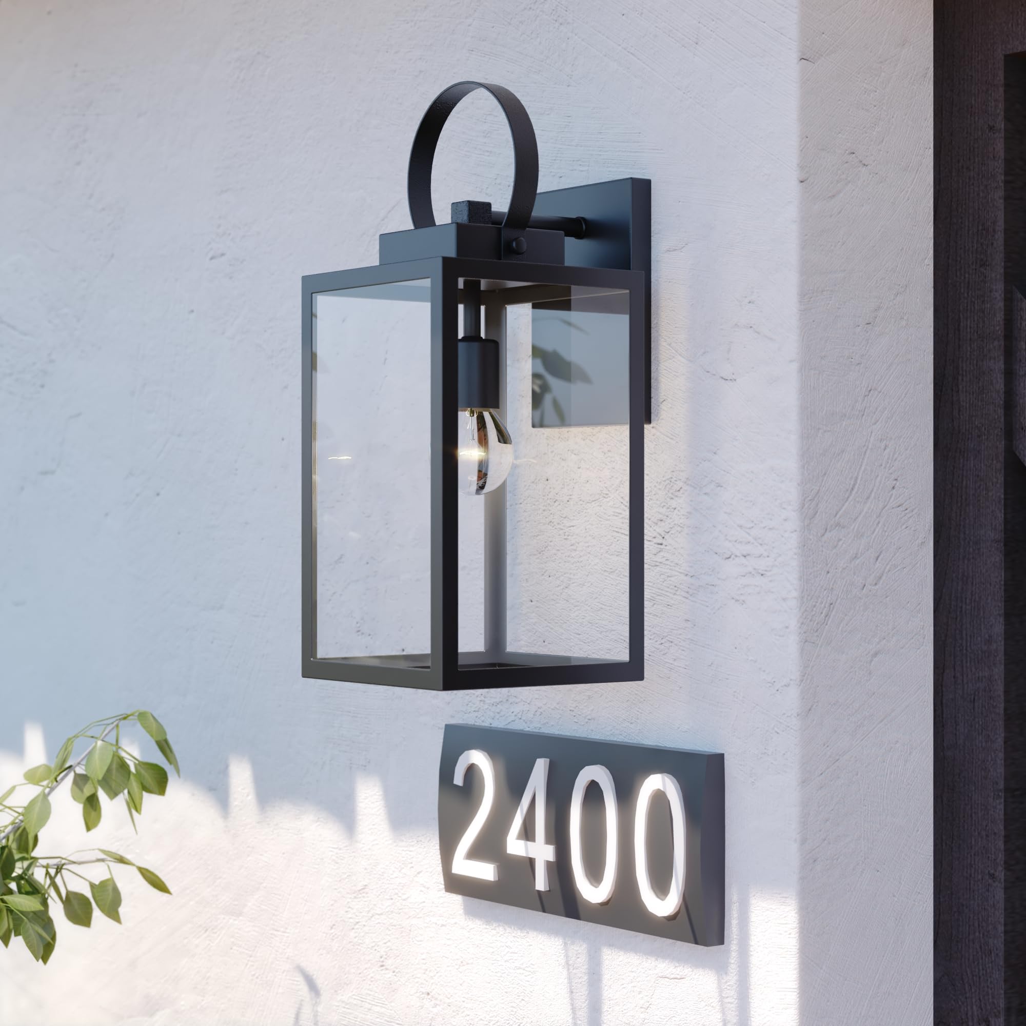 VAXCEL Medinah 7-Inch Black Outdoor Wall Lantern with Clear Glass - Dusk to Dawn Sensor - Perfect for Porch, Patio, Garden & Entryway Lighting