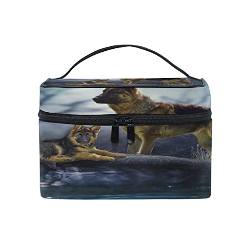 Wolf Dog Puppy Family Animal Print Cosmetic Bag - Waterproof Travel Makeup Train Case Storage Organizer for Women & Girls - Perfect for Travel, Gym, and Daily Use