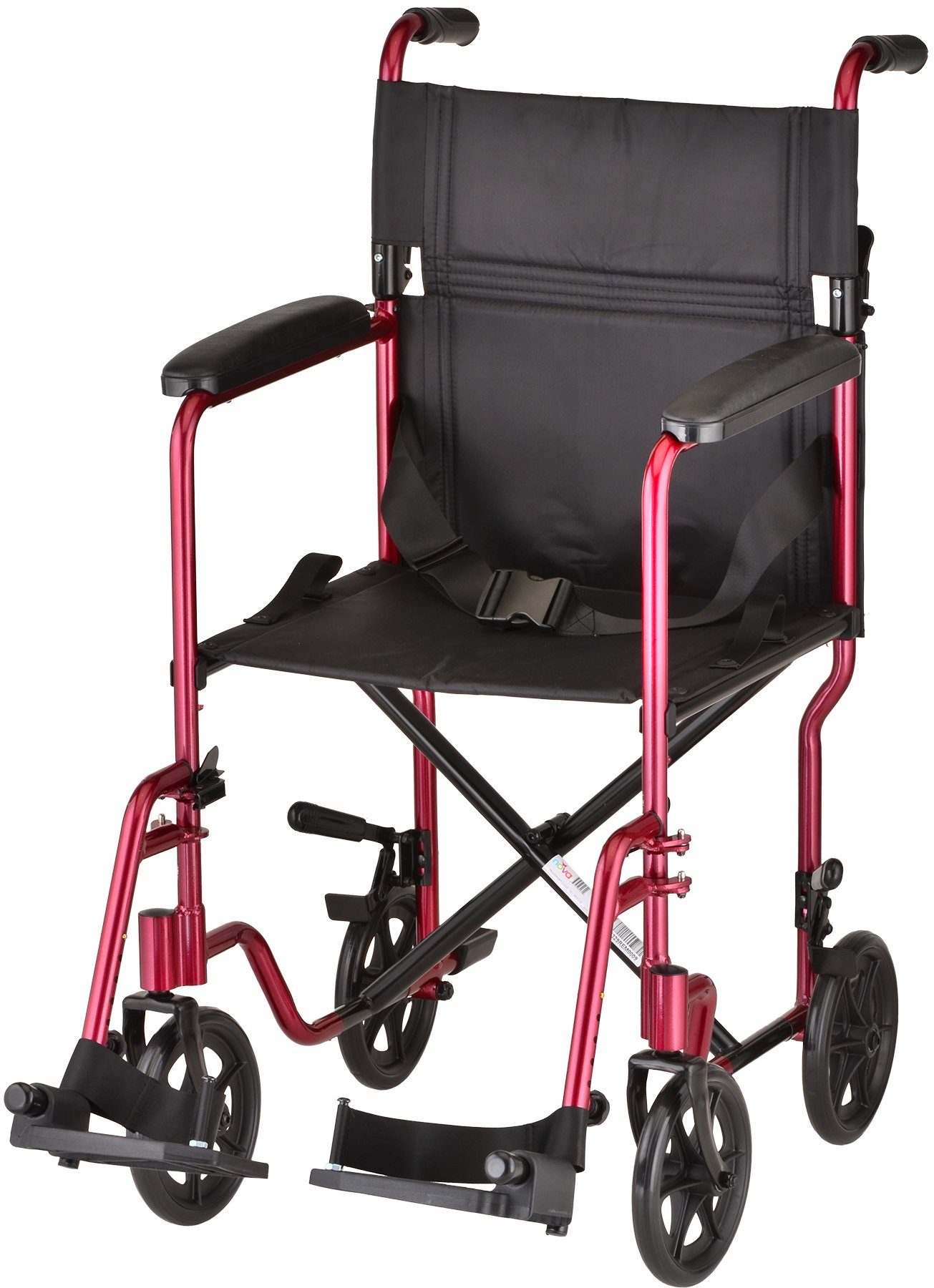 NOVA Lightweight Transport Wheelchair - Red, 1 Count | Portable Folding Wheelchair for Seniors & Disabled | Ideal for Travel, Hospitals & Home Use