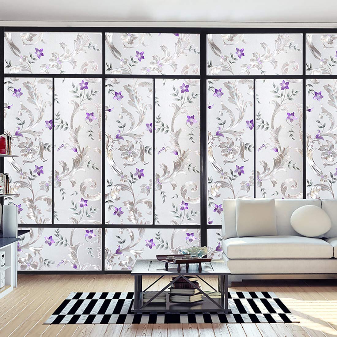 Frosted Iris Flower Static Cling Window Film - Non-Adhesive Privacy Decorative Glass Cover - UV & Heat Control Removable Window Cling - 23.5x78.5 Inch - Perfect for Bathroom, Bedroom, Office & Patio Doors