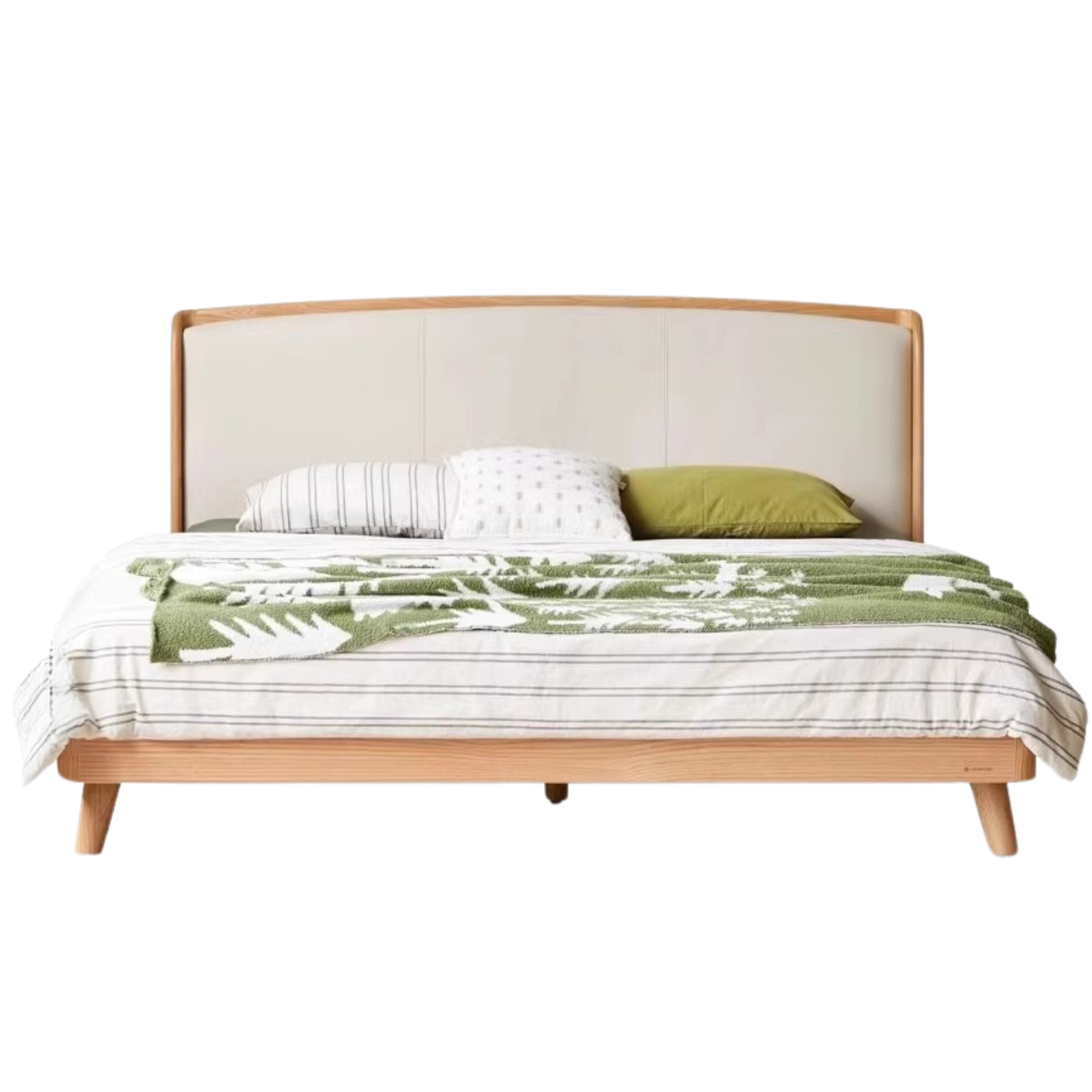Natural Wood Color Oak Coconut milk white genuine leather soft bed