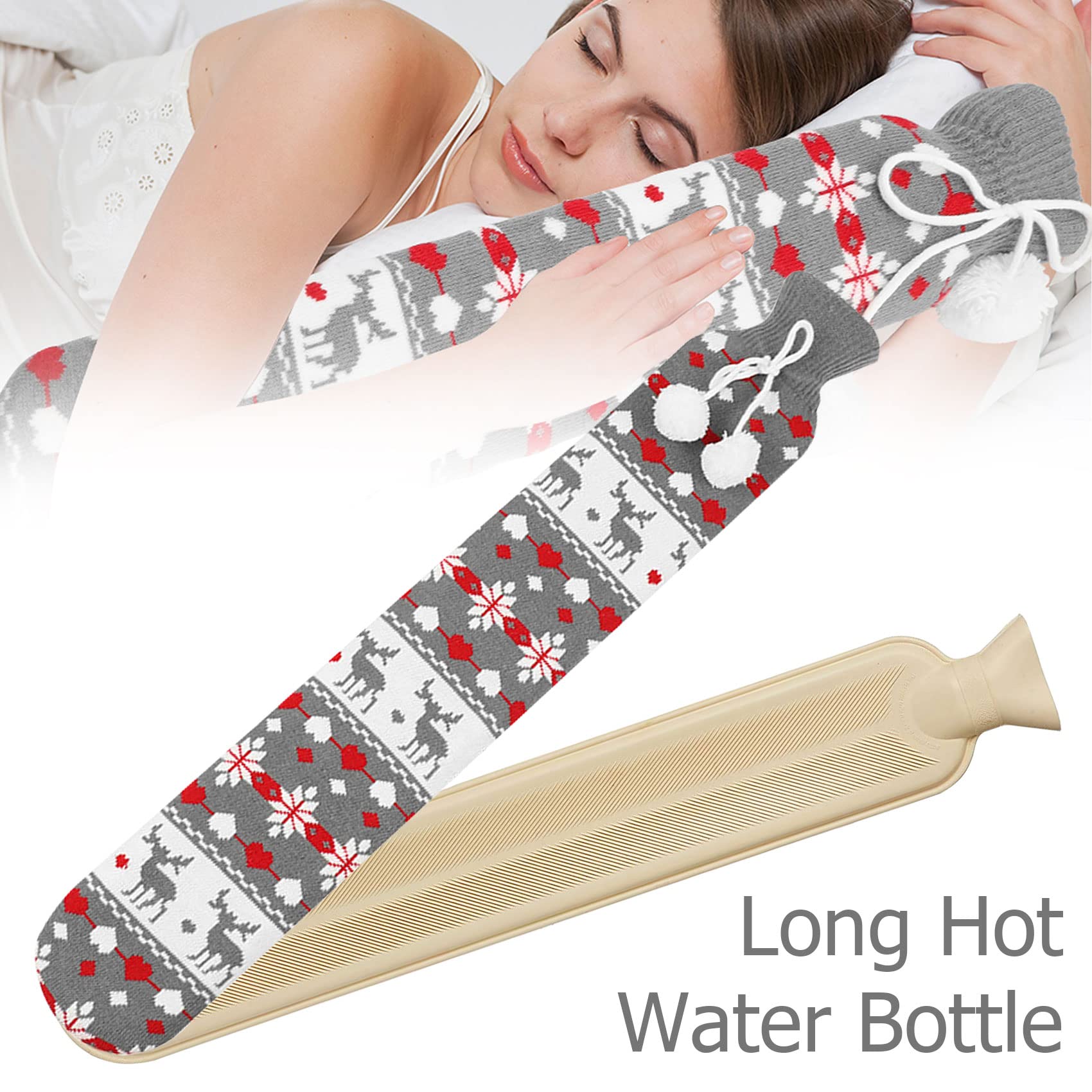 Abnaok Hot Water Bottle with Soft Cover - Natural Rubber for Neck, Shoulder & Body Pain Relief