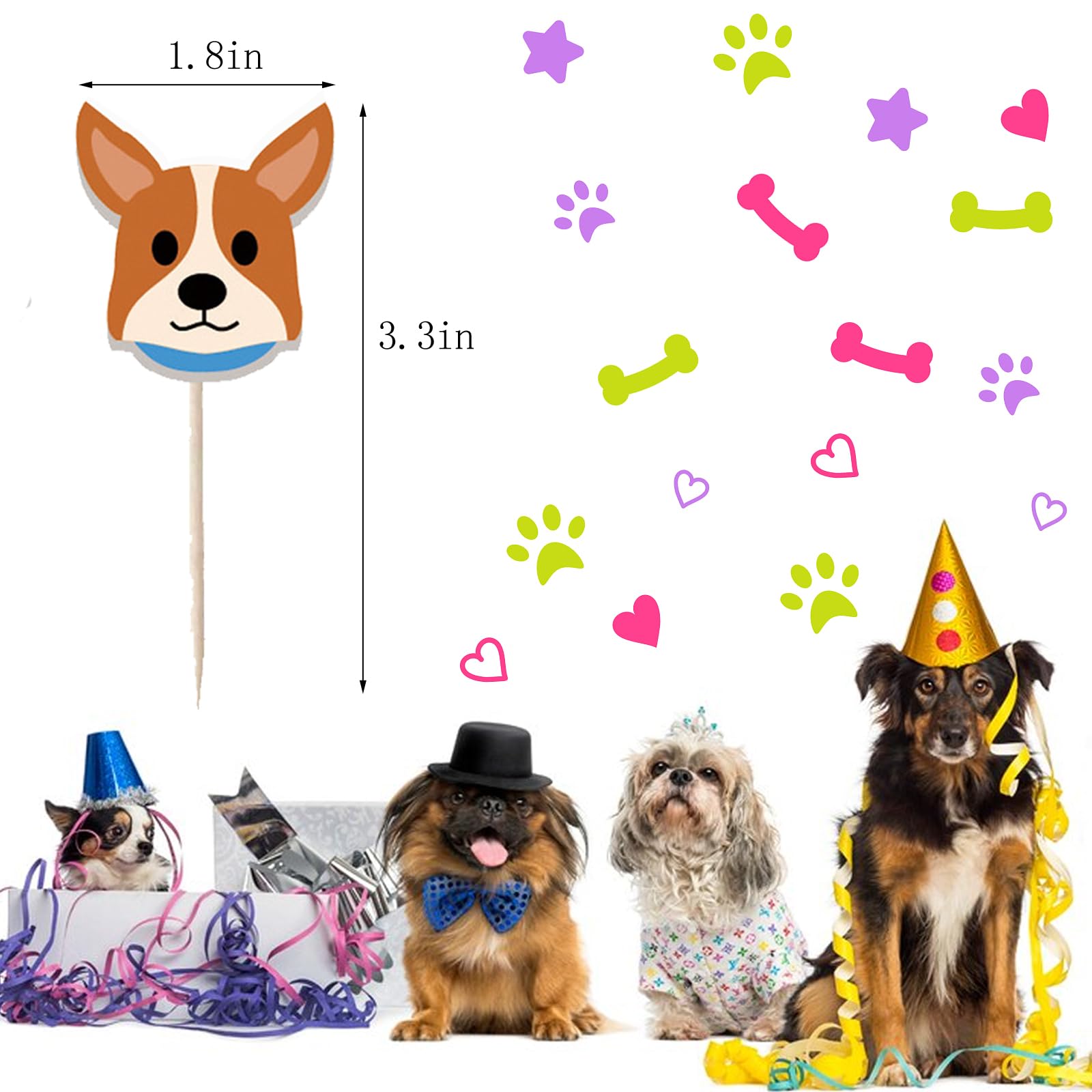 16pcs Dog Face Cupcake Toppers - Puppy Birthday Party Decorations for Dog Adoption, Pet Theme Cakes & Cupcakes | Perfect for Birthday Parties, Baby Showers & Pet Celebrations