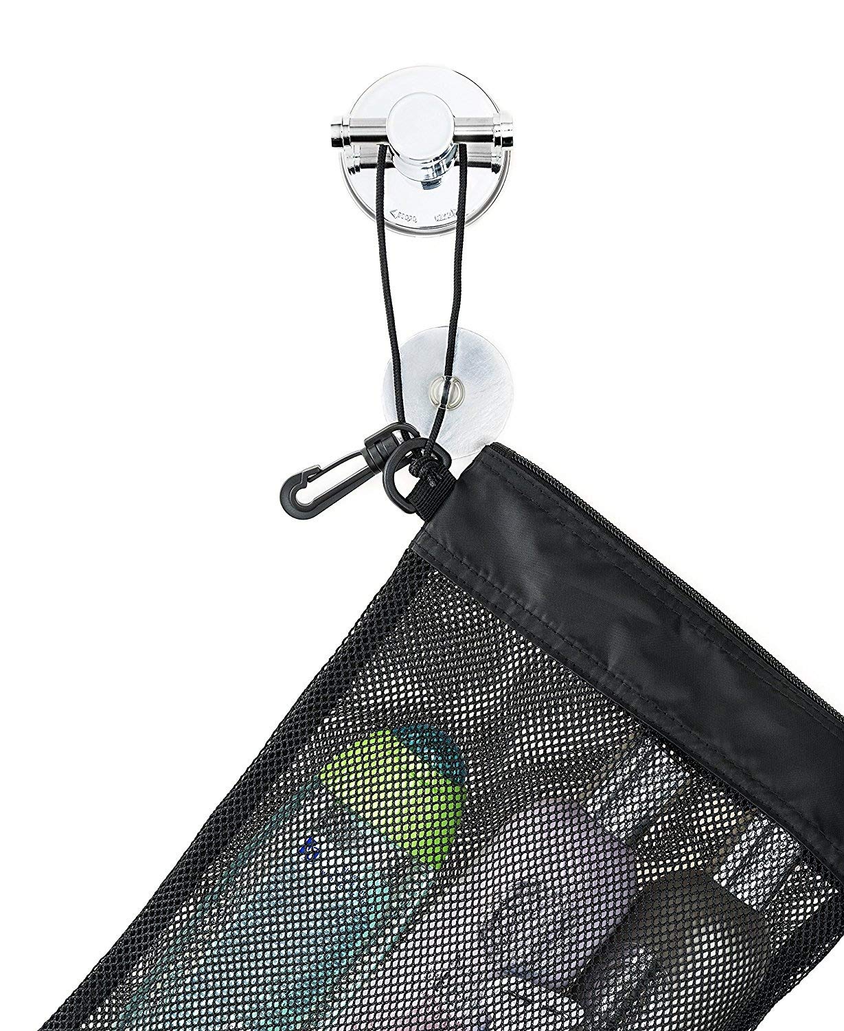 Waterproof Mesh Shower Caddy Organizer - 12”L x 9”W Hanging Toiletry Bag with Suction Cups & Drawstring Pouch (14”L x 10”W) - Compact Travel Shower Tote for Camping, Gym, Dorm & Beach Essentials - Black