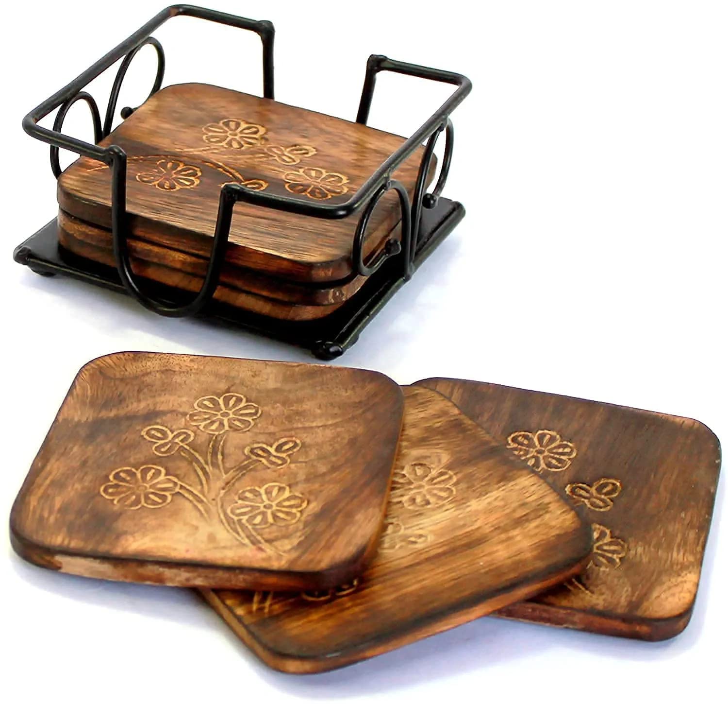 Handmade Wrought Iron Square Tea Coasters Set of 6 - Rustic Black Drink Coasters for Coffee, Beer & Mugs - Perfect for Office, Home & Bar Decor - Durable Tabletop Protectors for Hot & Cold Beverages