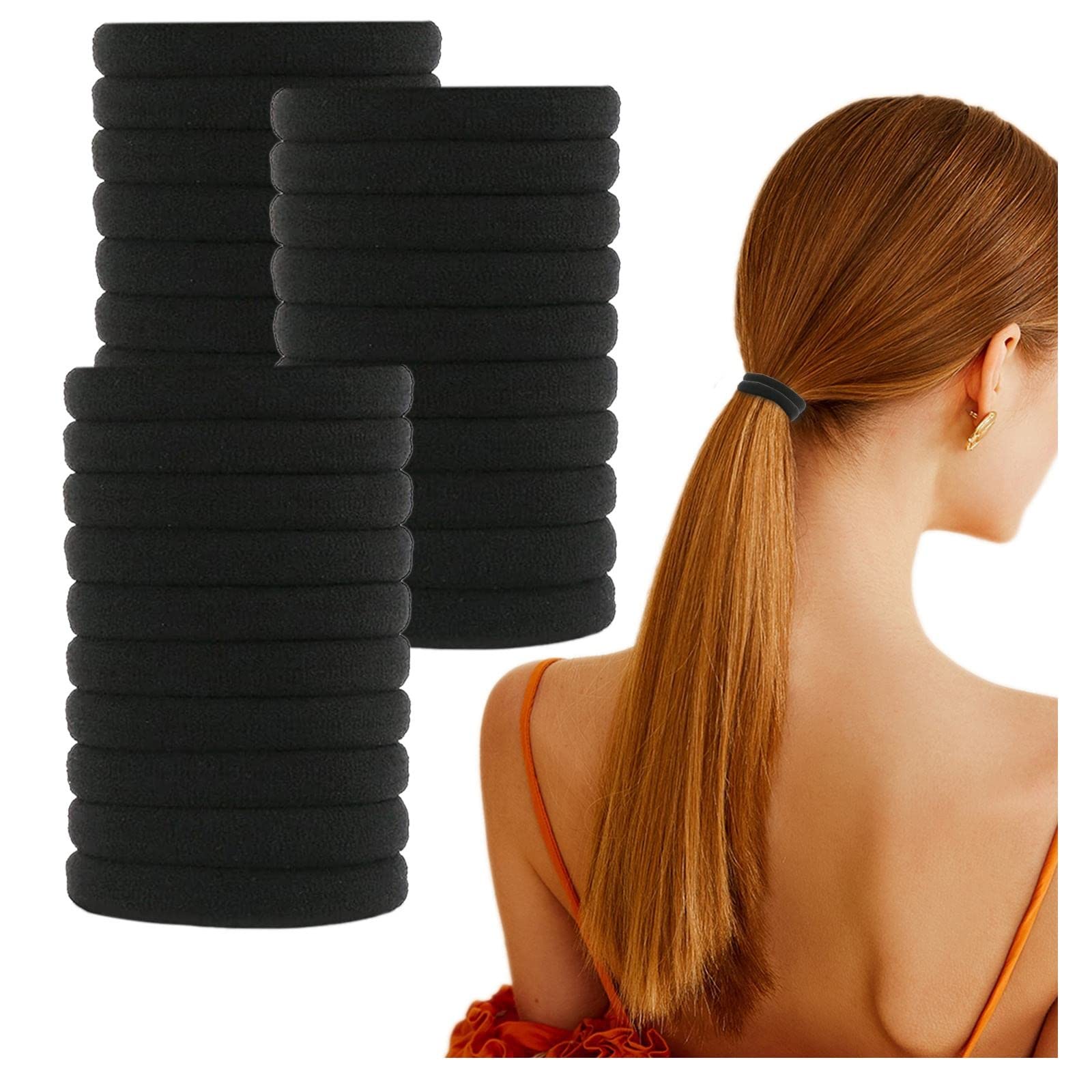 20/30/40 Pcs Black Hair Ties - Soft Elastic Hair Bands & Scrunchies for Ponytail Holders - Women's Hair Accessories for Workout, Office & Everyday Use
