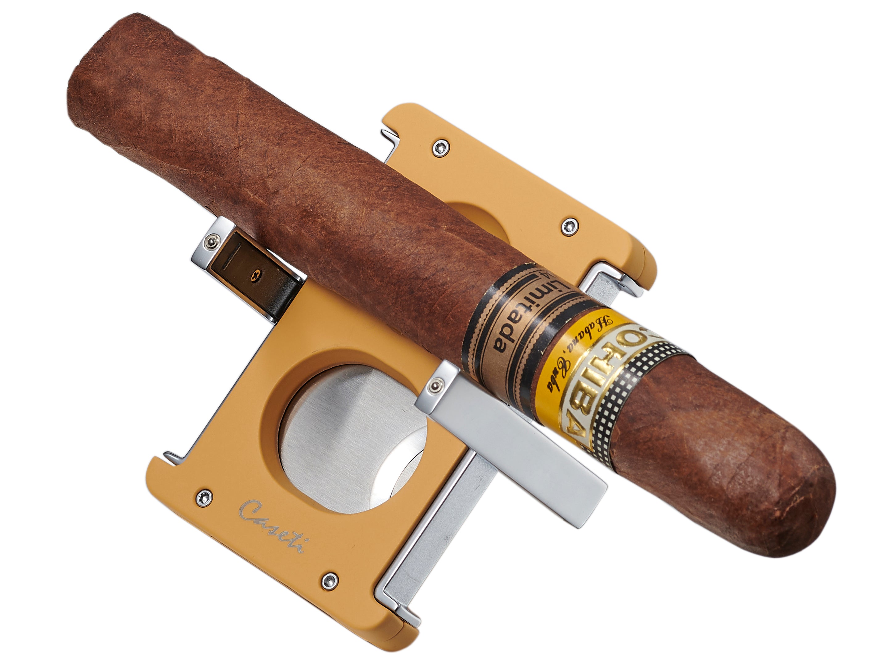 Premium Caseti Trident X 3-in-1 Cigar Cutter - Stainless Steel Blade with Yellow Handle | Perfect for Cigar Enthusiasts & Gifts | Ideal for Home, Office & Outdoor Use